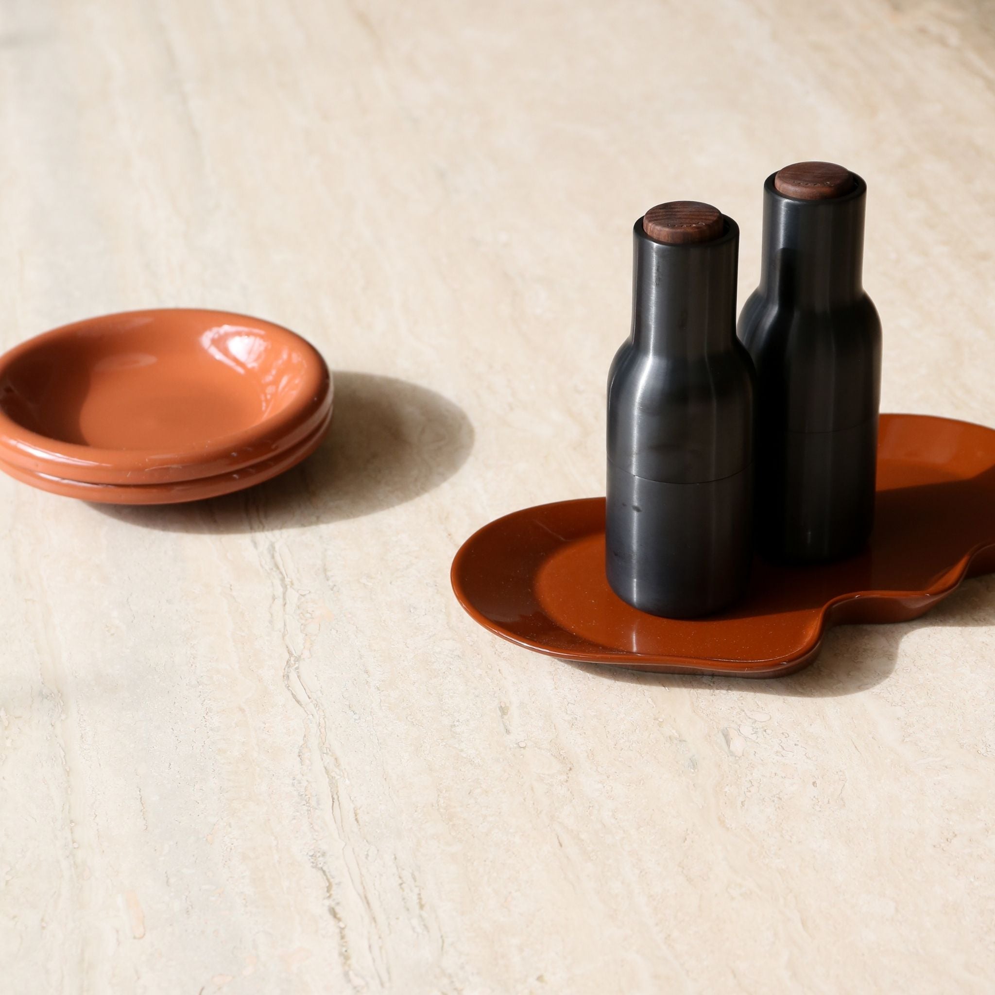 Premium Ceramic Salt and Pepper Grinder Set - Bronzed Brass with Walnut Lid - Adjustable Coarseness for Gourmet Cooking, Perfect for Kitchen, Dining Table & Gift Giving