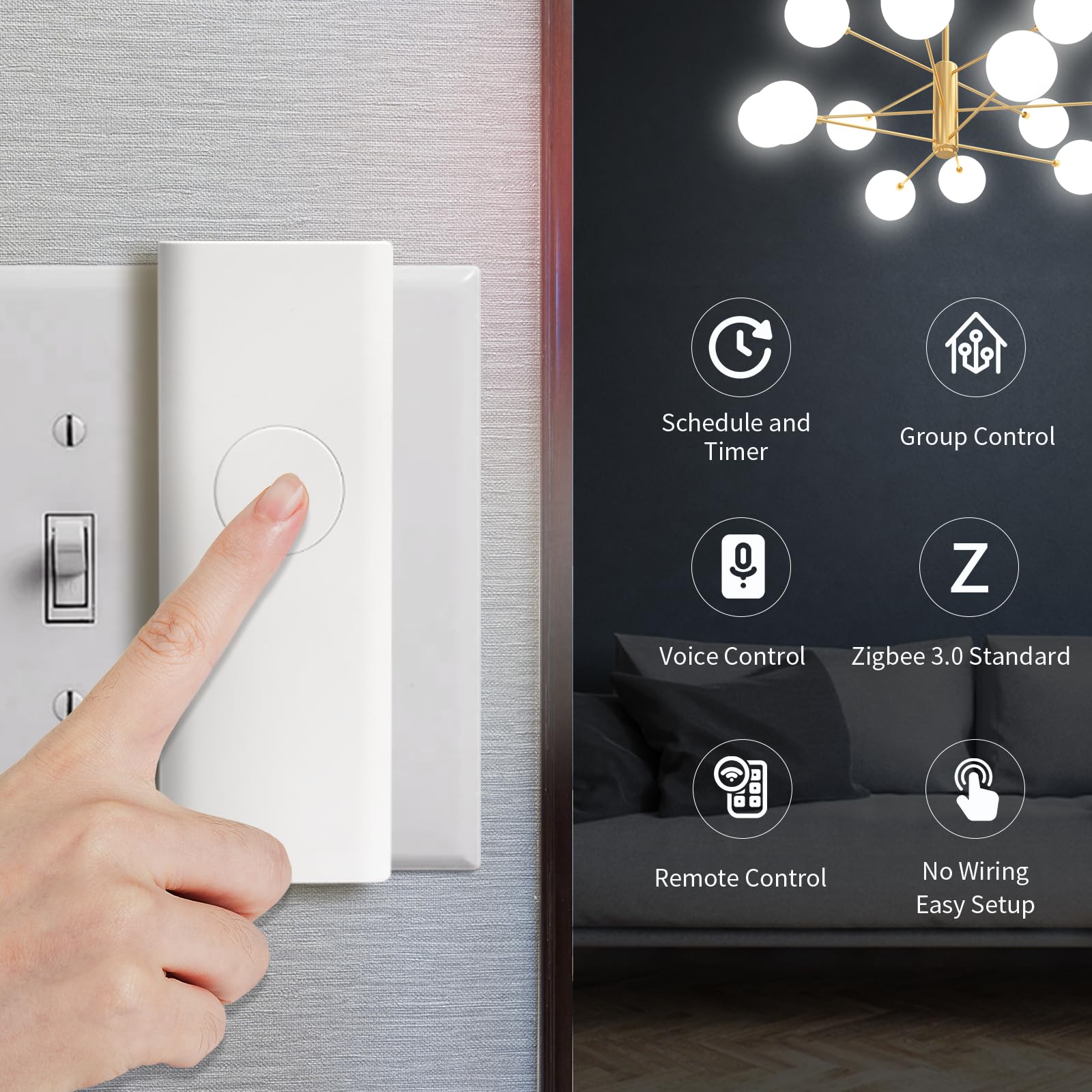 THIRDREALITY Smart Switch 4 Pack with Zigbee Hub - Wireless Light Switch Kit (4 Switches + 1 Hub) for Alexa & Google Home, No Wiring Needed, 2.4GHz WiFi, Toggle/Rocker Design - Perfect for Smart Home Automation & Remote Control
