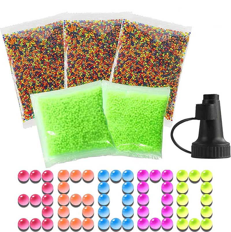 7-8mm Gel Ball Refill Pack - 2 Glow in The Dark + 3 Mixed Colors with Funnel Tip - Perfect for Gel Blaster Shooting Games, Outdoor Battles & Night Play