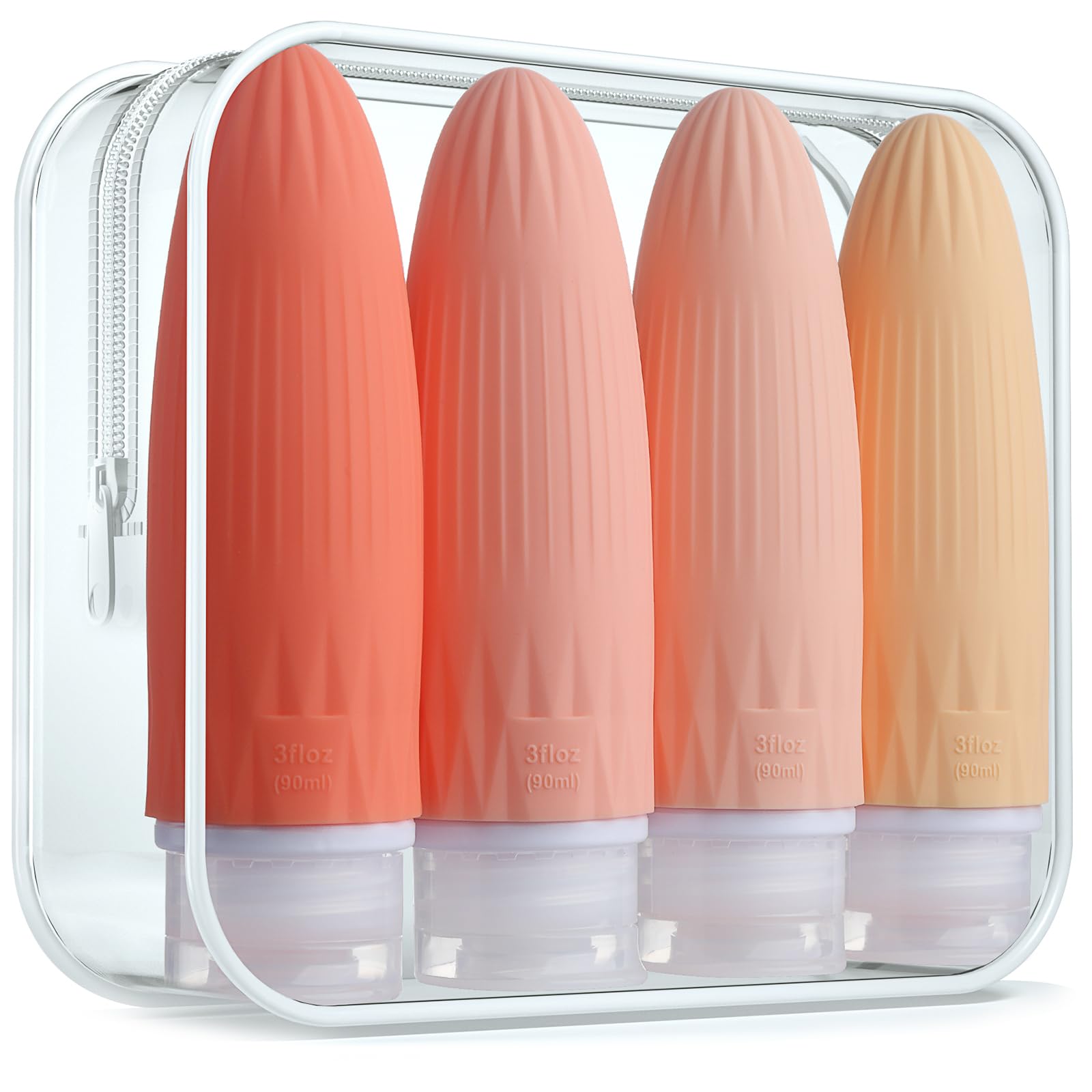 Gemice 4-Pack Leak-Proof Silicone Travel Bottles (3oz TSA Approved) - Refillable Squeezable Containers for Shampoo, Body Wash & Lotion | Perfect for Air Travel, Gym Bag & Vacation Essentials