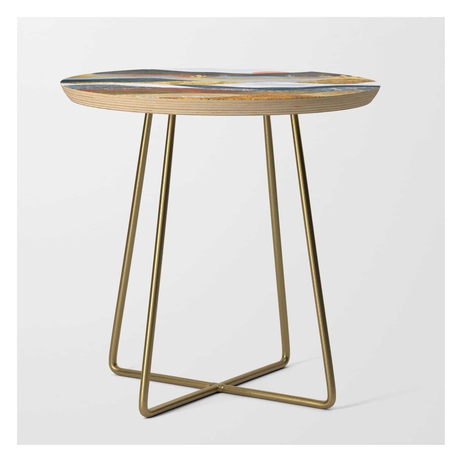 Spacefrogdesigns Gold Round Side Table - Desert Cold Art Print - Modern Accent Table for Living Room, Bedroom & Office Decor