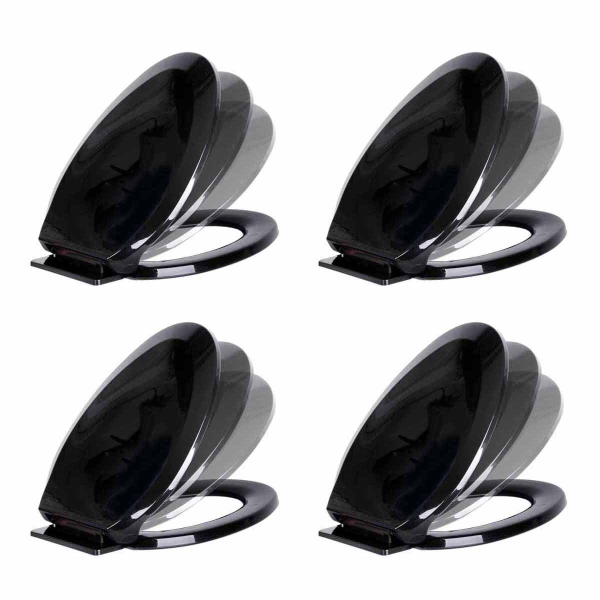 Adjustable Soft Close Elongated Toilet Seat - Black Plastic Slow Close Toilet Seat with Mounting Hardware (4-Pack) - Perfect for Home Renovation & Bathroom Upgrades
