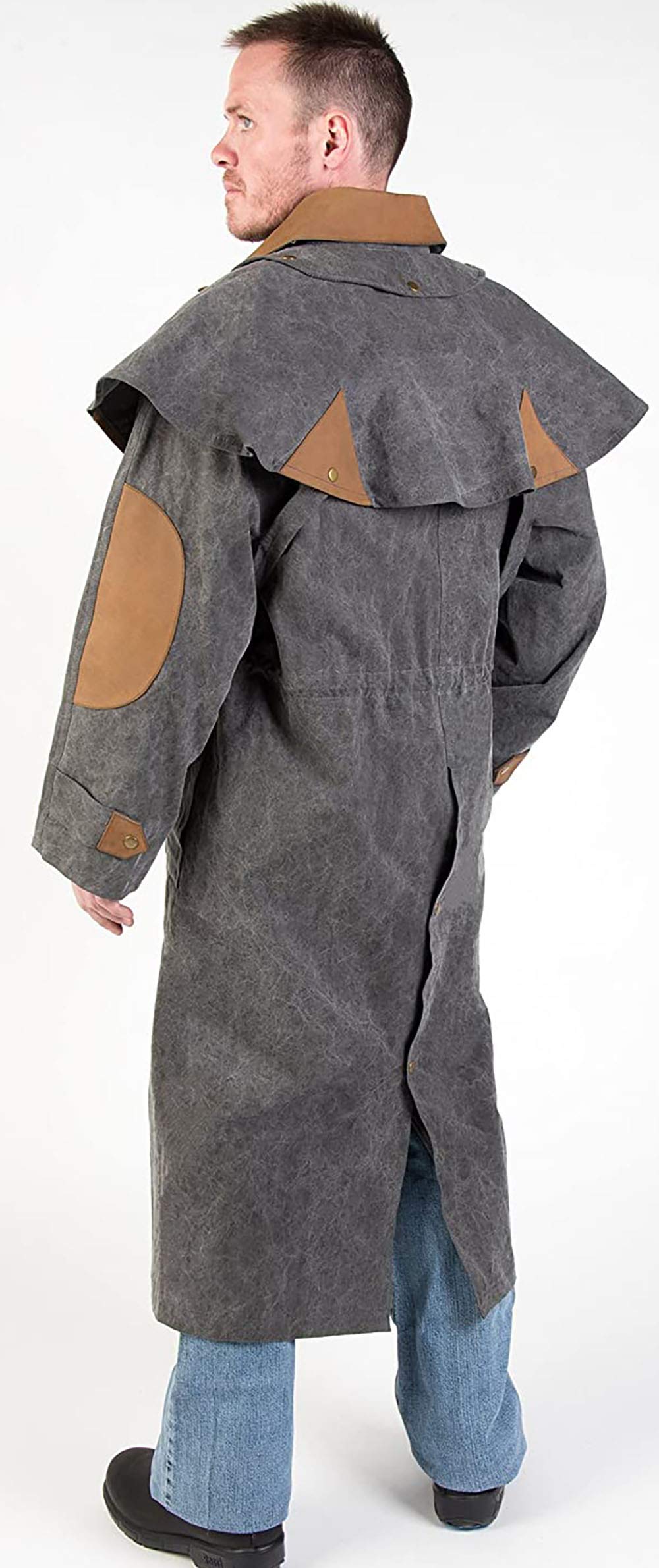 Men's Waterproof Oilskin Duster Coat - Australian Drover Style Oil Cloth Jacket for Outdoor Work & Ranch Wear (23101) - Perfect for Farming, Hiking & Bad Weather Protection