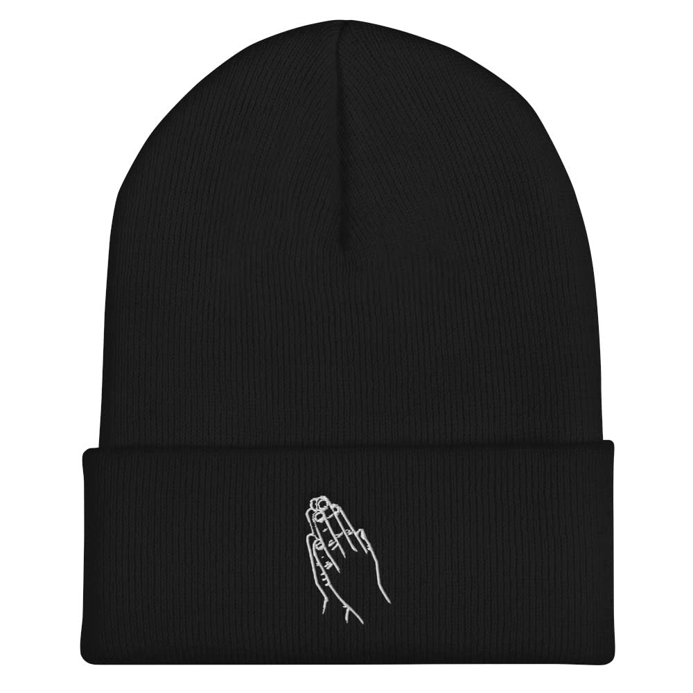 Praying Hands Beanie Hat for Men - Funny Religious Cuffed Knit Cap - Perfect for Church, Winter & Outdoor Activities