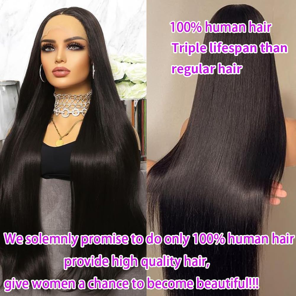 13x4 Brazilian Virgin Human Hair Lace Front Wig - Pre Plucked Straight 13x4 Lace Frontal Wig for Black Women (28 Inch, Natural Color) | Perfect for Daily Wear, Parties & Special Occasions