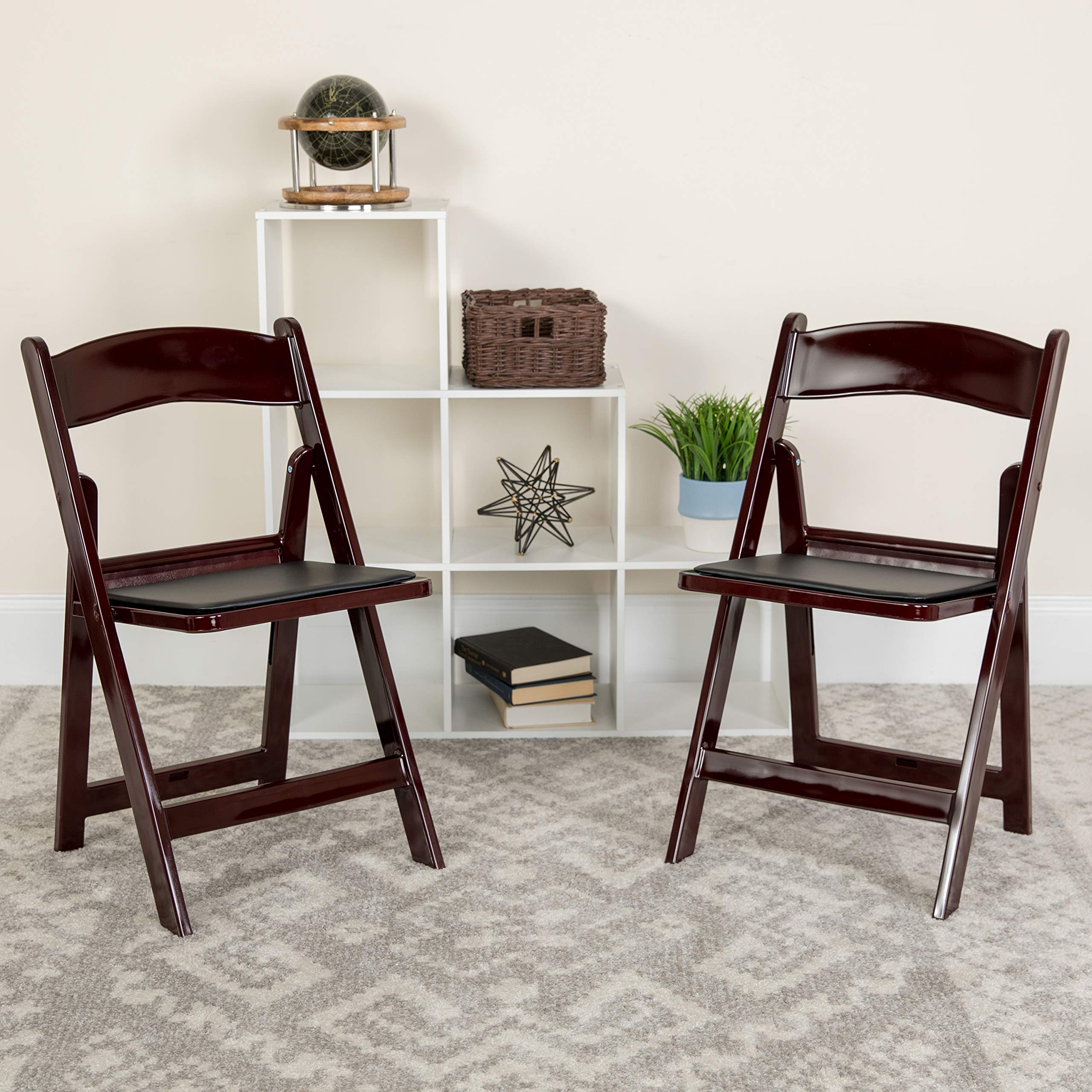 Red Mahogany Resin Folding Chairs - 2 Pack Heavy Duty 800LB Capacity, Lightweight & Comfortable Event Chairs for Weddings, Parties, Camping, and Outdoor Gatherings