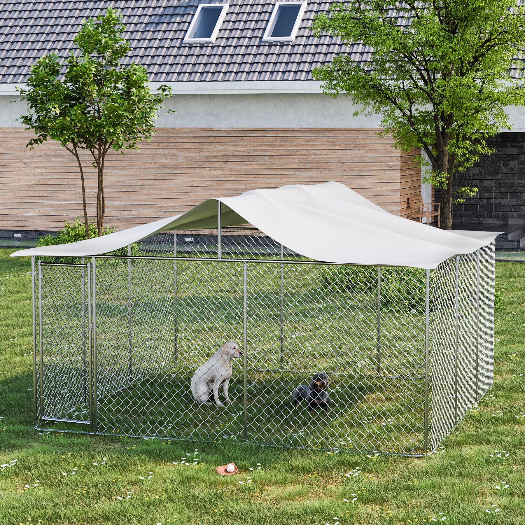 OUYESSIR 13x13x8 FT Heavy Duty Outdoor Dog Kennel with UV Protection Waterproof Cover & Secure Lock - Large Dog Runs for Backyard, Garden, or Patio Use