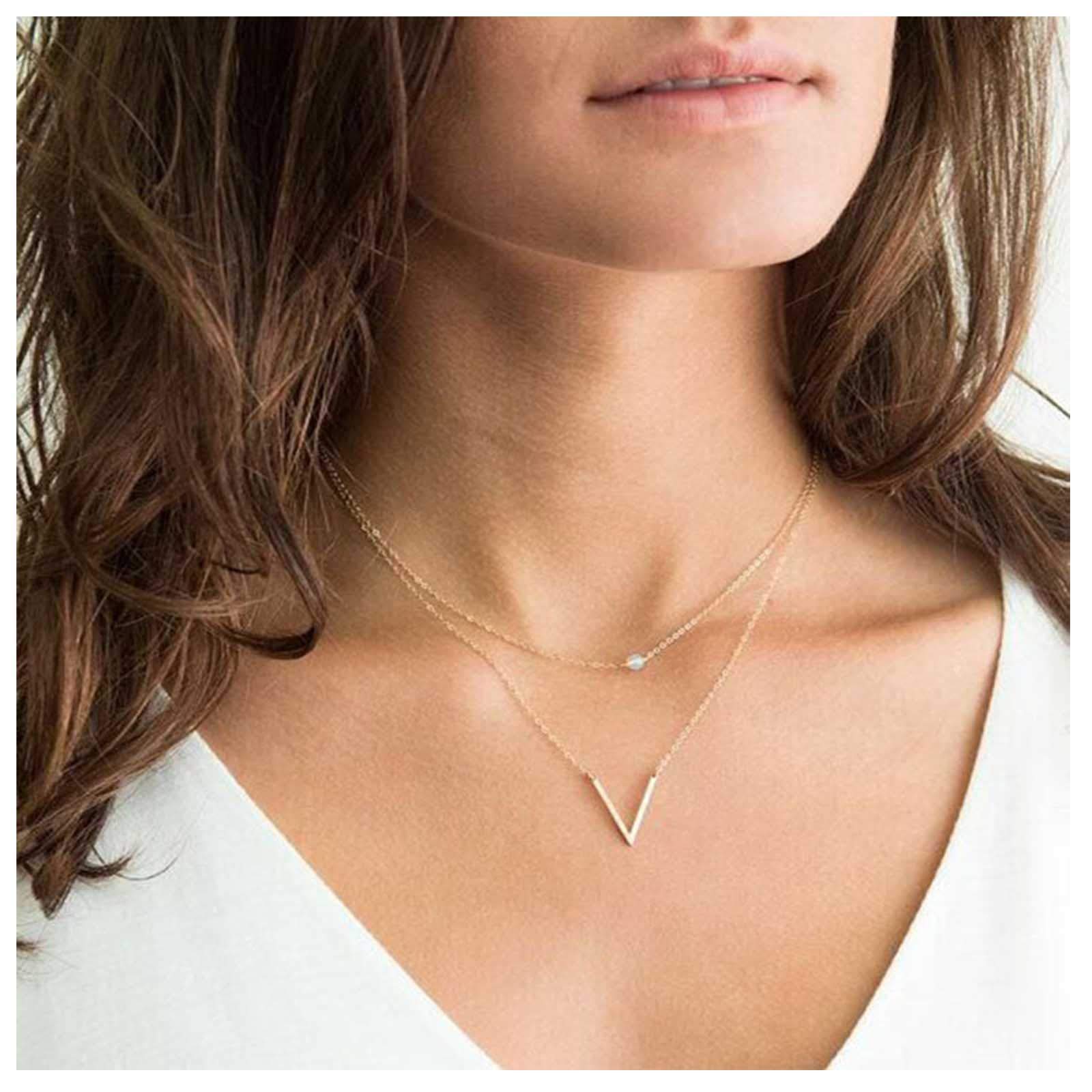 V-Shaped Pendant Necklace for Women - Layered Initial V Necklace Choker with Boho Chain - Elegant Jewelry Gift for Her | Perfect for Everyday Wear, Date Nights & Boho Fashion