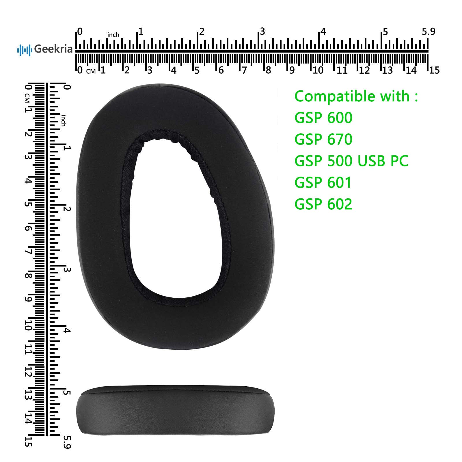 Geekria Comfort Hybrid Velour Replacement Ear Pads for Sennheiser GSP 600, GSP 601, GSP 602, GSP 670, GSP 500 Headphones - Premium Headset Earpads & Ear Cushions for Gaming, Music & Office Use (Black)