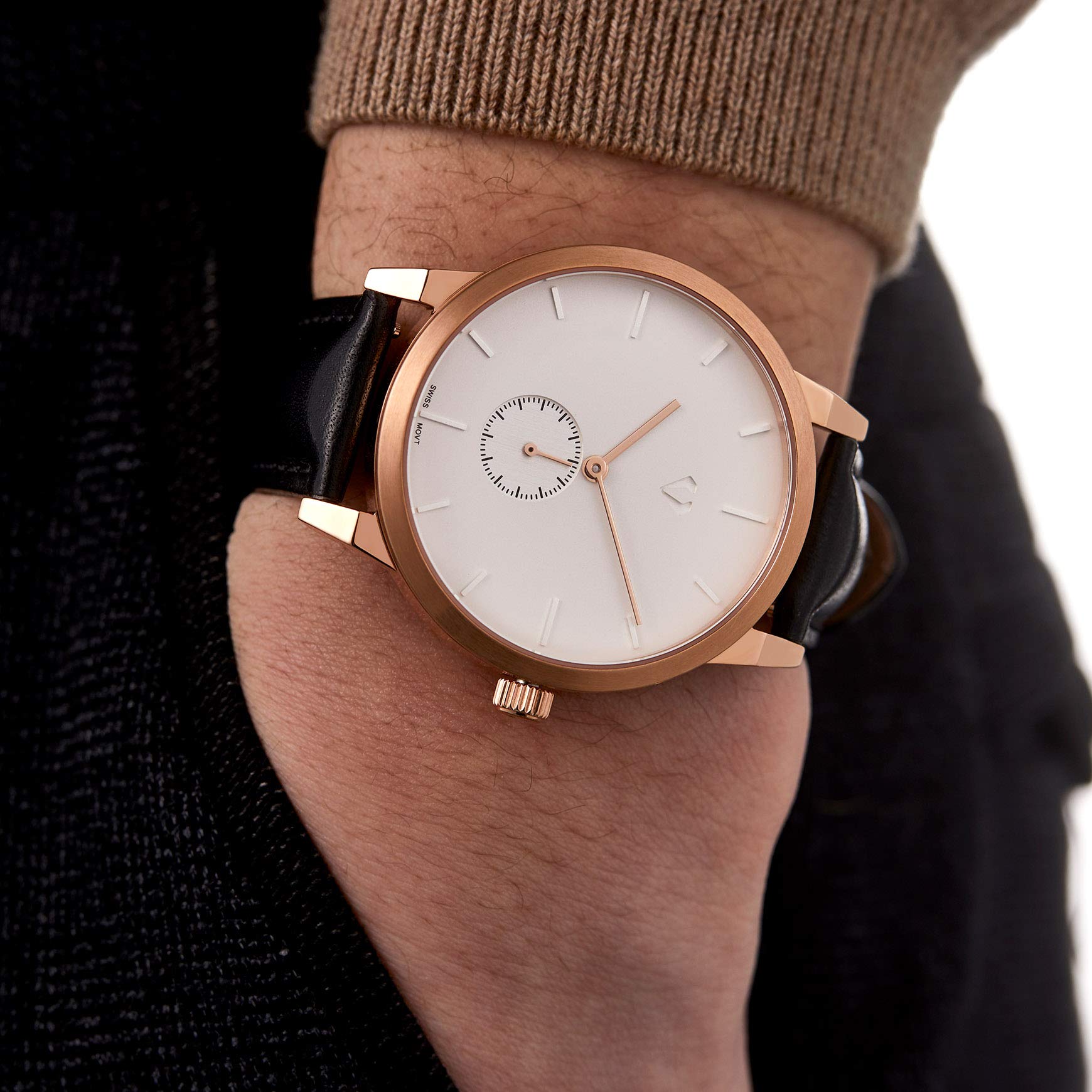 Premium Swiss Quartz Men's Watch with Sapphire Crystal & Stainless Steel Case - Luxury Leather Strap Dress Watch for Business, Formal Occasions & Everyday Wear