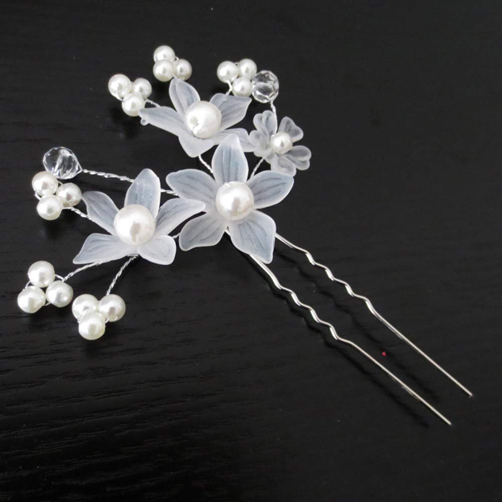 AKOAK 5-Piece Bridal Tiara Set - Handmade Pearl Floral Hair Clips, U-Shaped Hairpins, and Braid Hair Discs for Wedding, Prom, and Special Occasions (White)