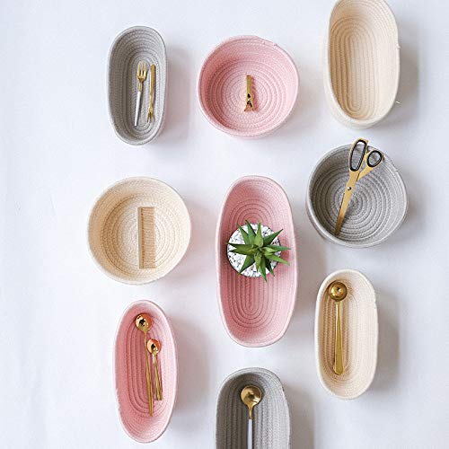 Handmade Cotton Rope Storage Basket - Woven Home Organization Box for Candy, Toys, Snacks & Sundries (Pack of 3, Oval Shape, Grey) - Perfect for Living Room, Nursery & Kitchen Organization