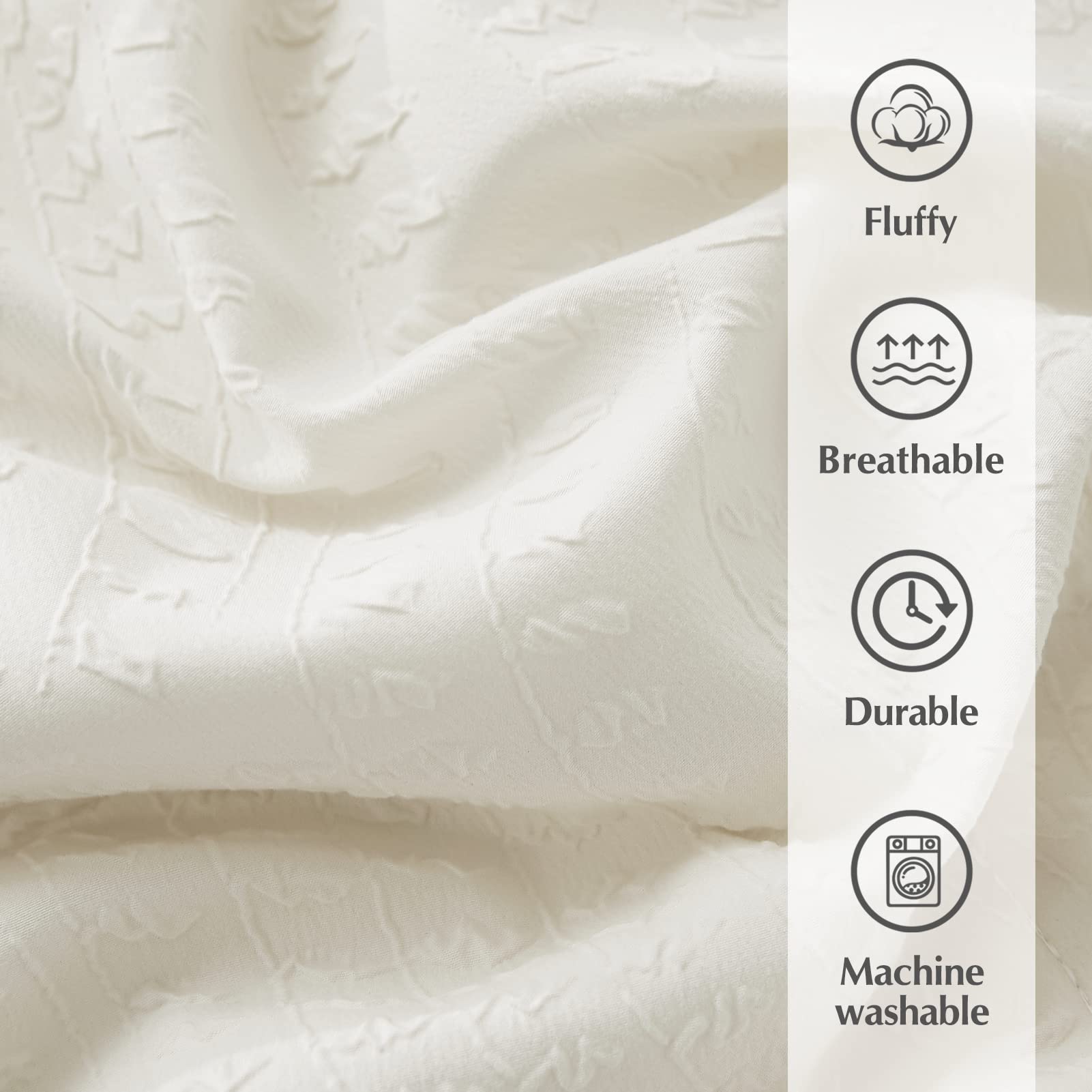 Geniospin Queen Comforter Set 7-Piece All Season Bedding - Ivory White Botanical Print Seersucker Duvet Cover, Sheets, Pillowcases & Shams (90x90 Inches) for Cozy Bedroom Decor & Guest Room Essentials