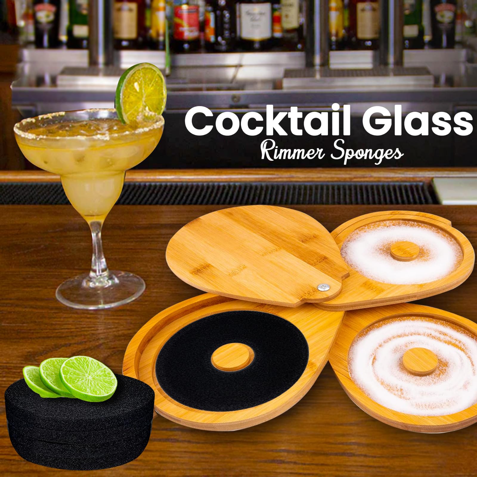 Premium Black Cocktail Glass Rimmer Sponges - 5-Pack Bartender Accessories for Sugar/Salt Rimmed Drinks | Durable Replacement Bar Tools for Margaritas, Cocktails & Mocktails