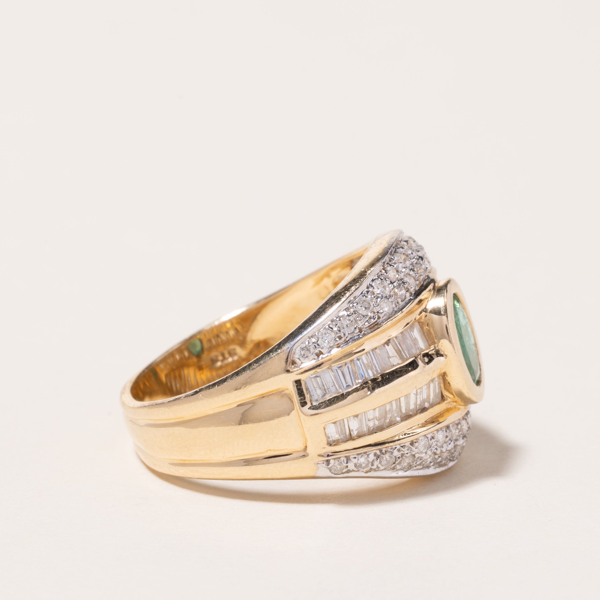 14K Yellow Gold Emerald and Diamond Cocktail Ring - 0.64ct Emerald & 1.07ctw Diamonds - Size 7.75 - Elegant Statement Jewelry for Parties, Weddings & Special Occasions