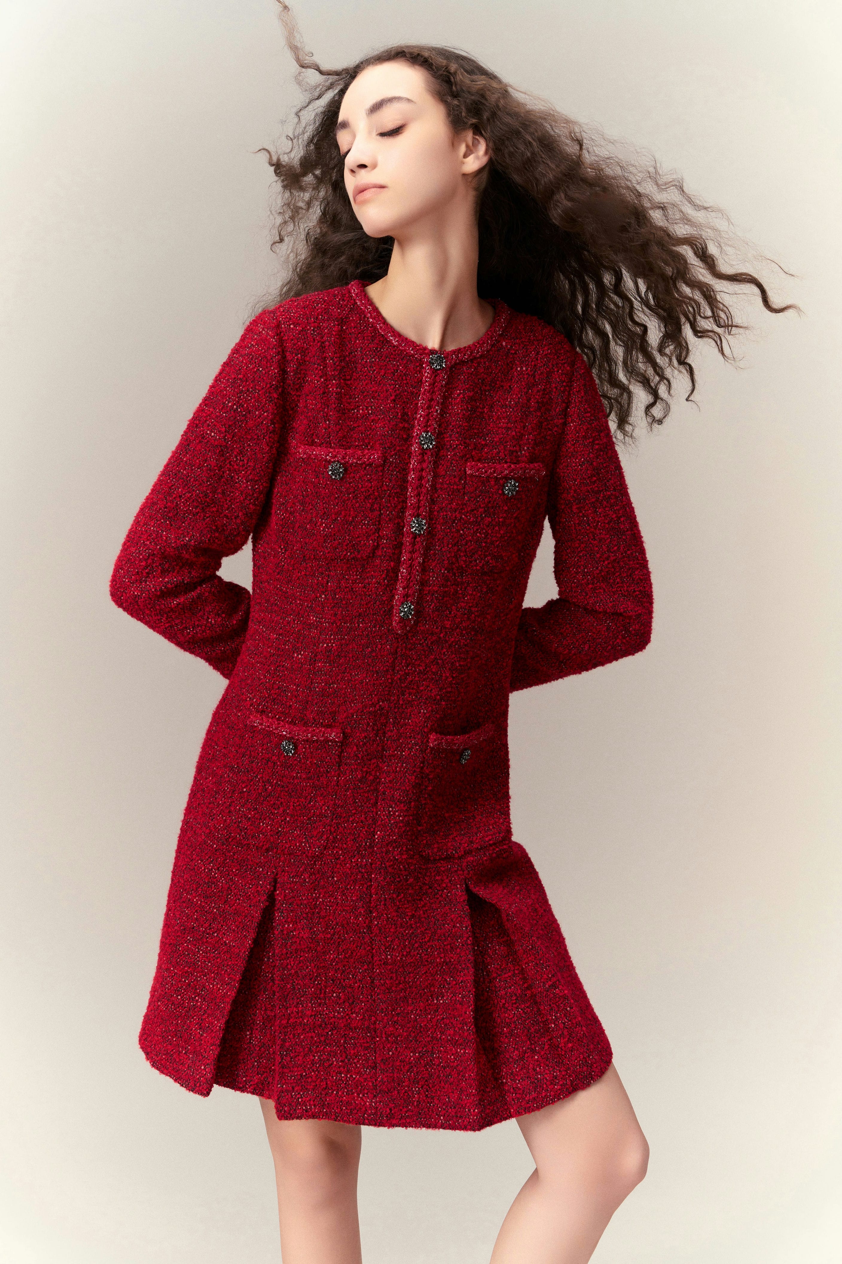 Elegant Pleat Detail Patch Pocket Dress for Women - Perfect for Office, Party & Casual Wear