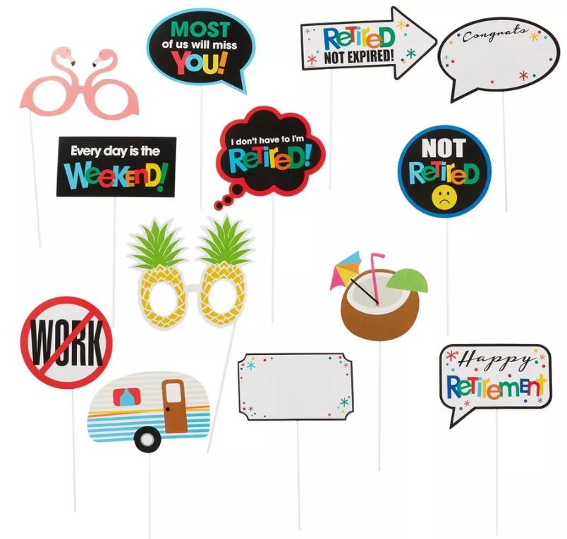 Officially Retired Party Photo Props Set - 13 Fun Retirement Celebration Decorations for Retirement Parties, Gifts & Social Media Photos