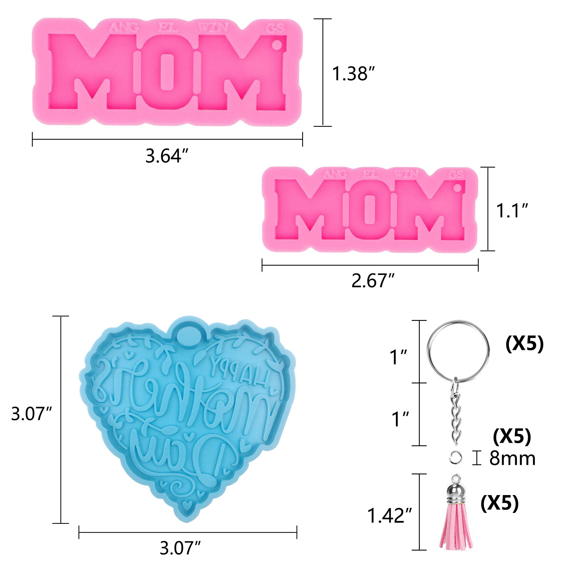 DIY Resin Keychain Molds Set of 3 - Heart Shape Silicone Molds with 