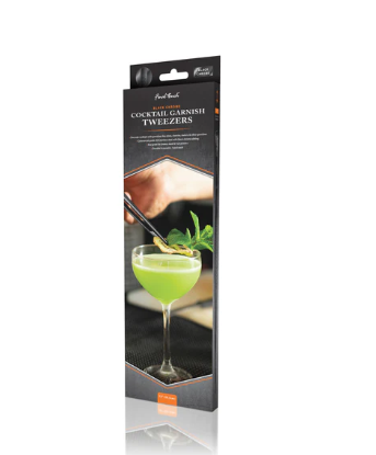 Premium Black Chrome Cocktail Garnish Tweezers - Final Touch Bar Tool for Professional Mixologists & Home Bartenders - Perfect for Garnishing Drinks, Plating Desserts & Craft Cocktails