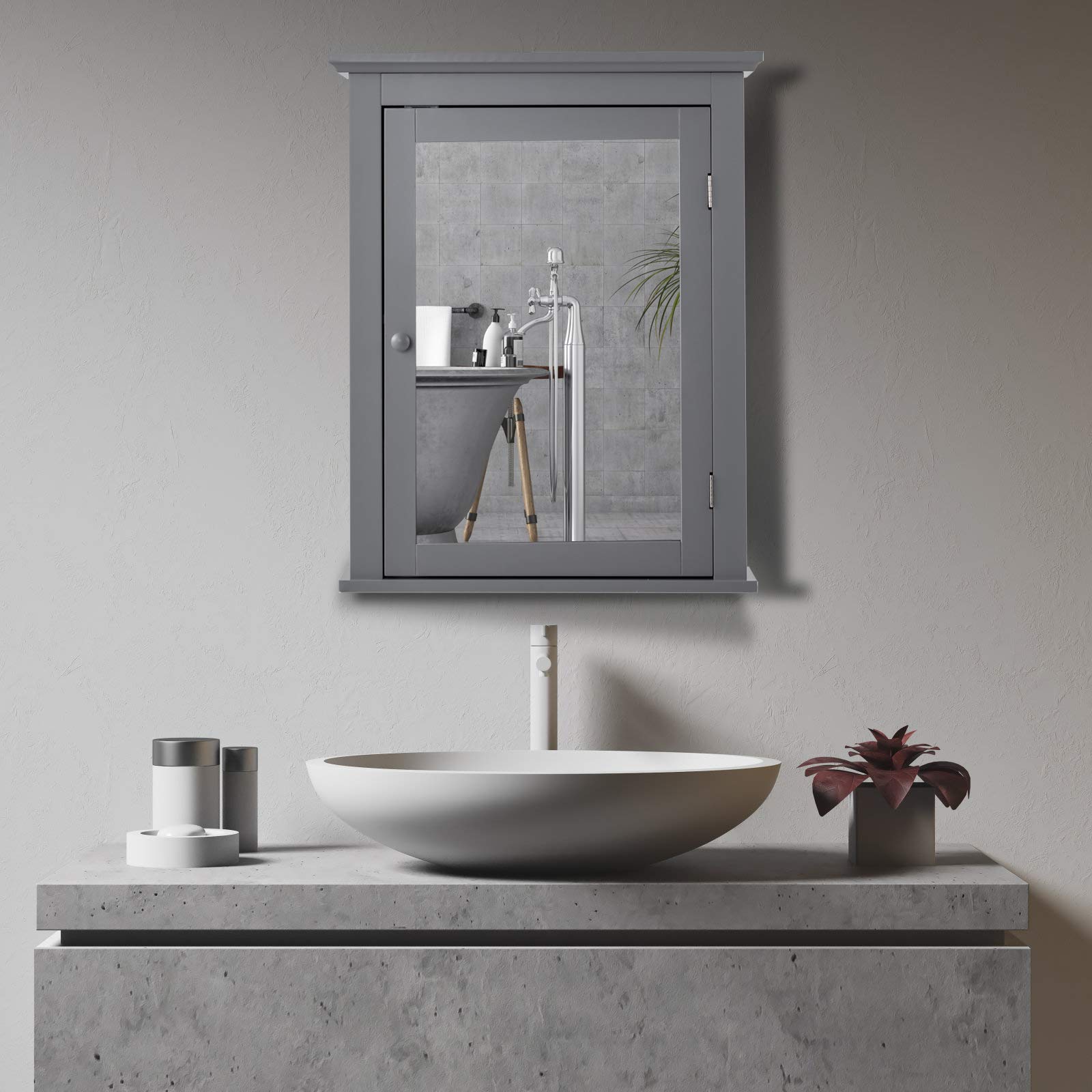 GLACER Wall Mounted Bathroom Mirror Cabinet with Adjustable Shelf - 22 x 6 x 27.5 Inches Grey Storage Cabinet for Bathroom, Living Room & Cloakroom - Perfect for Makeup Storage, Medicine Organization & Small Space Decor