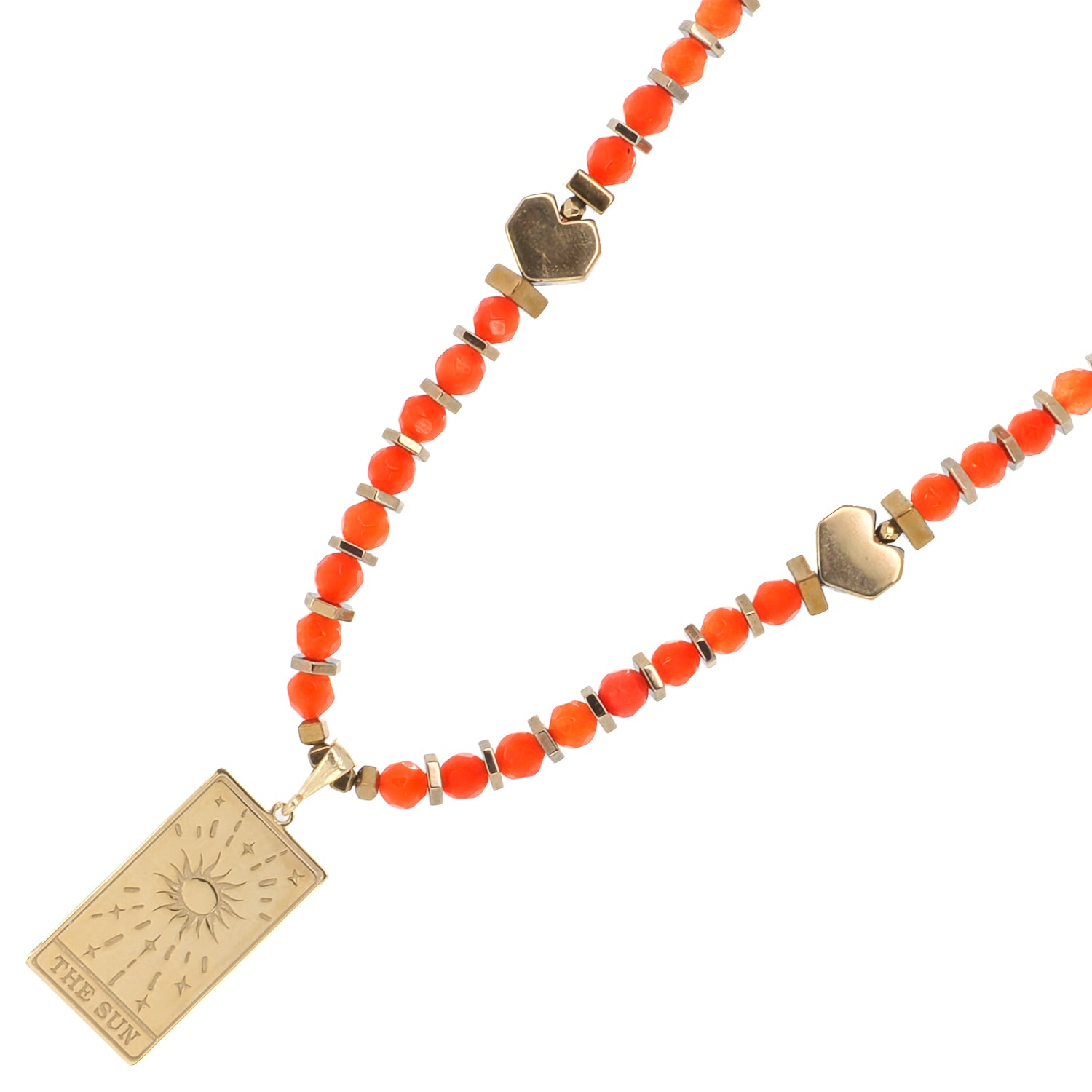 Abundance Sun Tarot Card Red Cornelian Beaded Necklace - Spiritual Jewelry for Meditation, Yoga & Energy Healing | Perfect for Witches, Pagans & Tarot Lovers