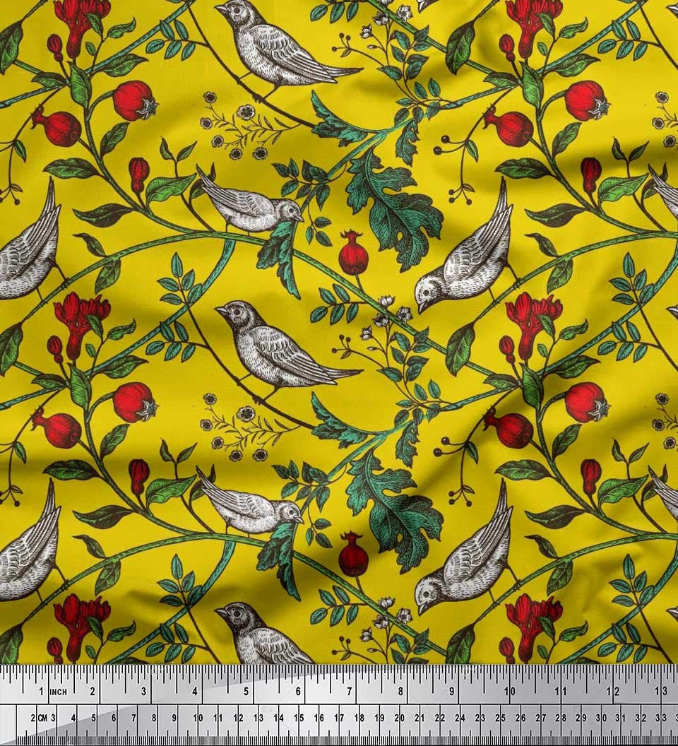 Soimoi 100% Cotton Jersey Fabric - Soft Bird & Leaf Print Fabric by the Yard, 58