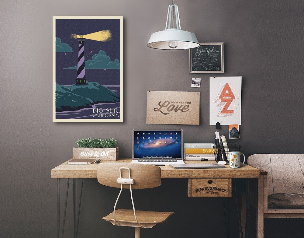 Big Sur California Lighthouse Letter Press Art - 16x24 Wrapped Canvas Wall Decor for Living Room, Bedroom & Office - Coastal Landscape Painting for Home Decoration