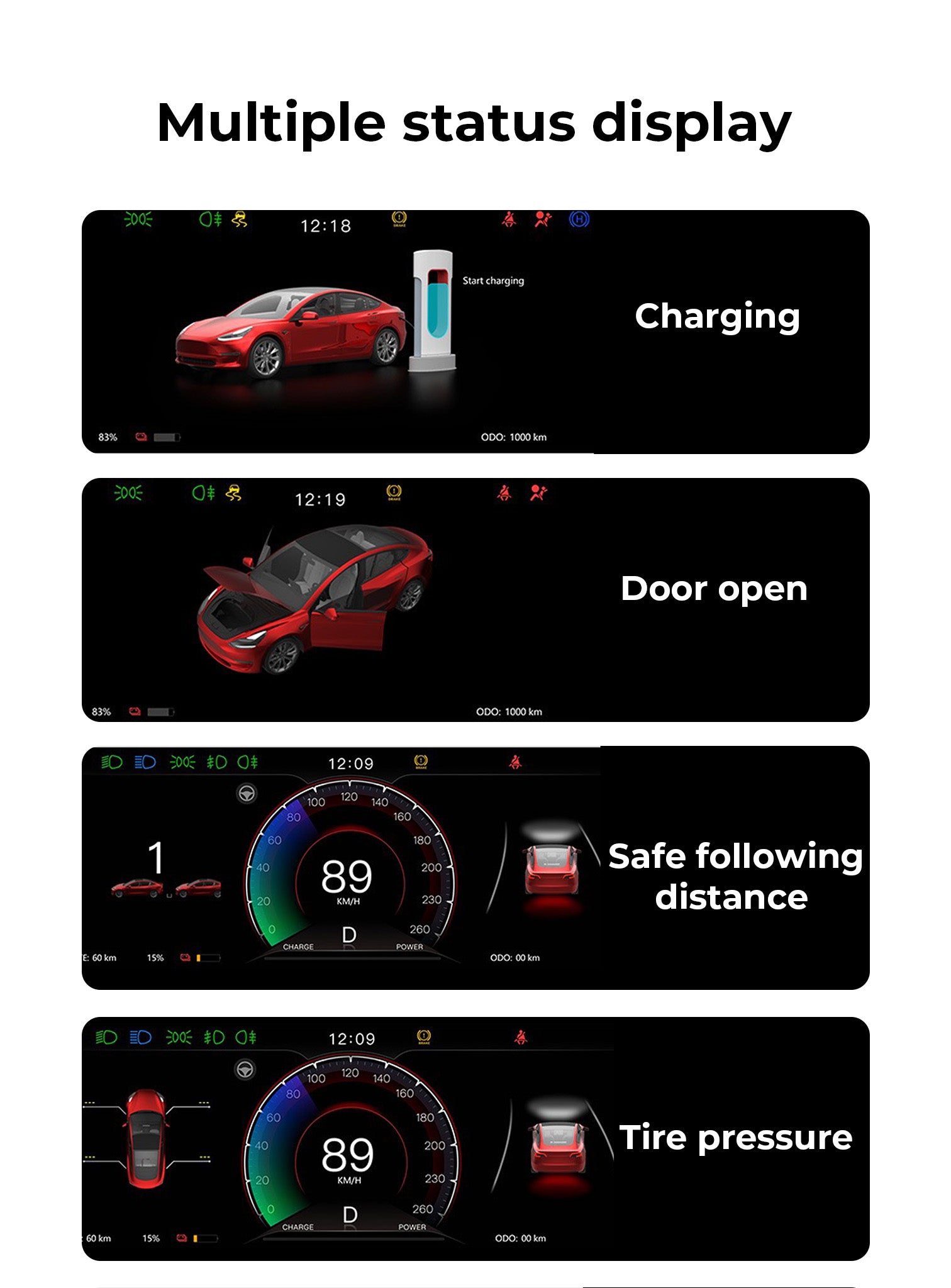Tesla 8.9 Inch Digital Instrument Cluster Display for Model 3 & Model Y (2024+ Model 3, 2025+ Model Y) - Upgrade Your Driving Experience with Enhanced Dashboard Visibility