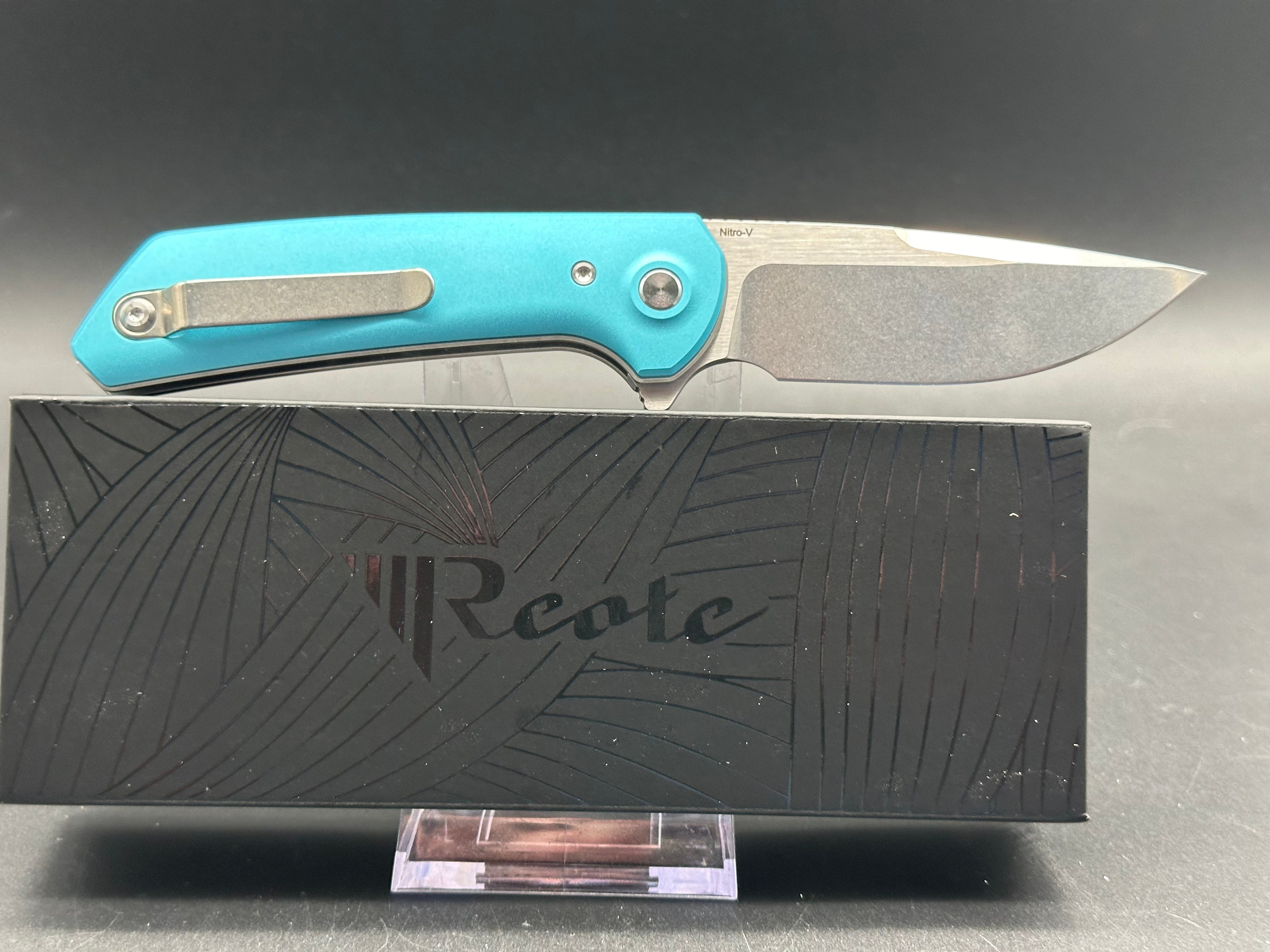 Reate PL XF Folding Knife - Blue Aluminum Handle with Nitro V Steel Blade - EDC, Outdoor, Camping & Survival Gear