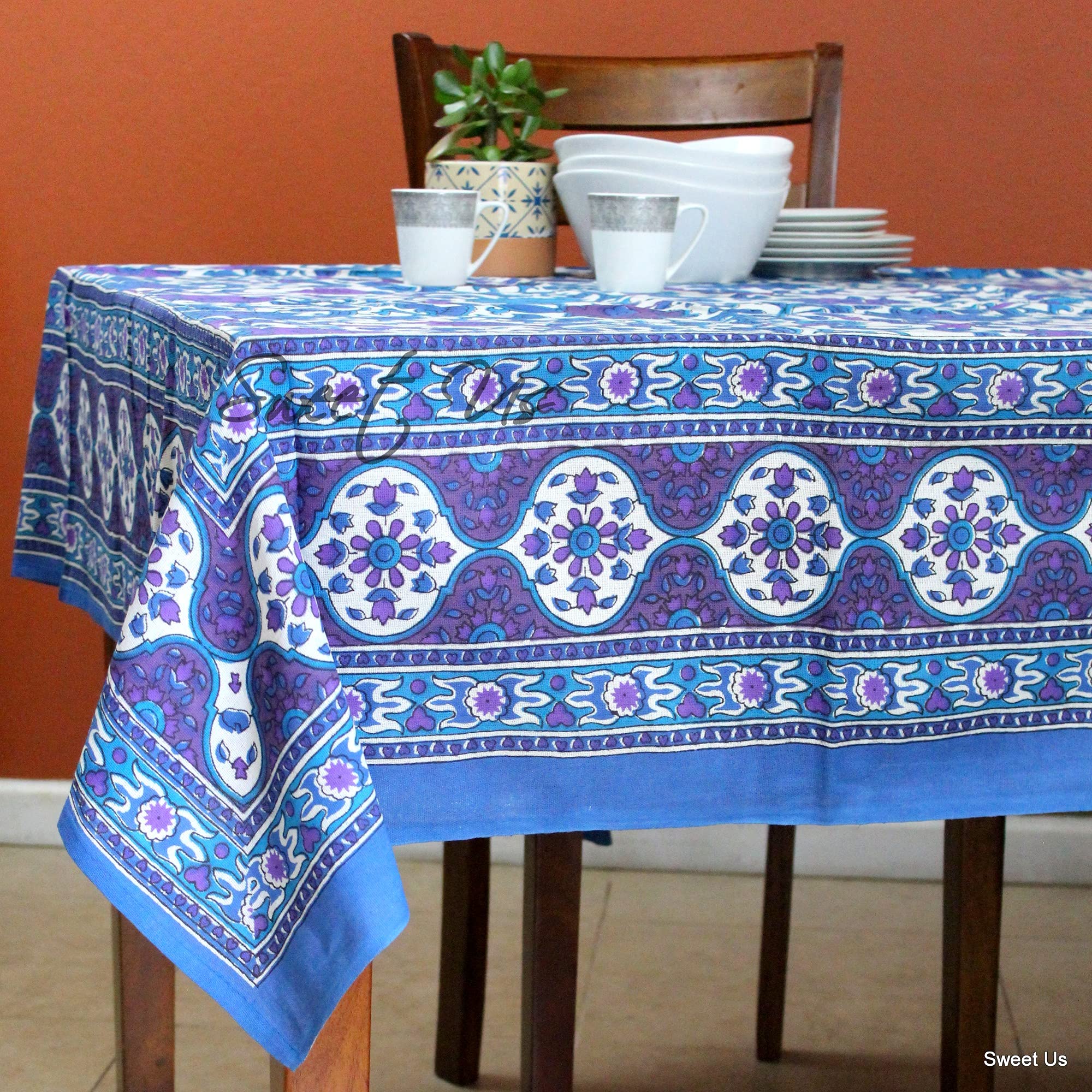 Sunflower Tablecloth 88x104 Inches - Cotton Floral Dining Table Cover for Rectangle Tables, Linen White Blue Purple Design - Perfect for Kitchen, Indoor & Outdoor Use - Washable & Durable Tablecloth for Parties, Picnics & Daily Dining