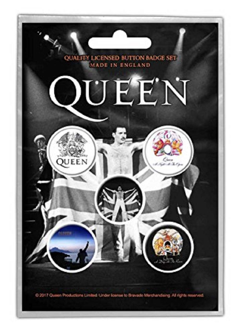 Freddie Mercury Queen Band 5-Pack Round Pin Badges - Collectible Music Merchandise for Fans, Concerts & Gifts