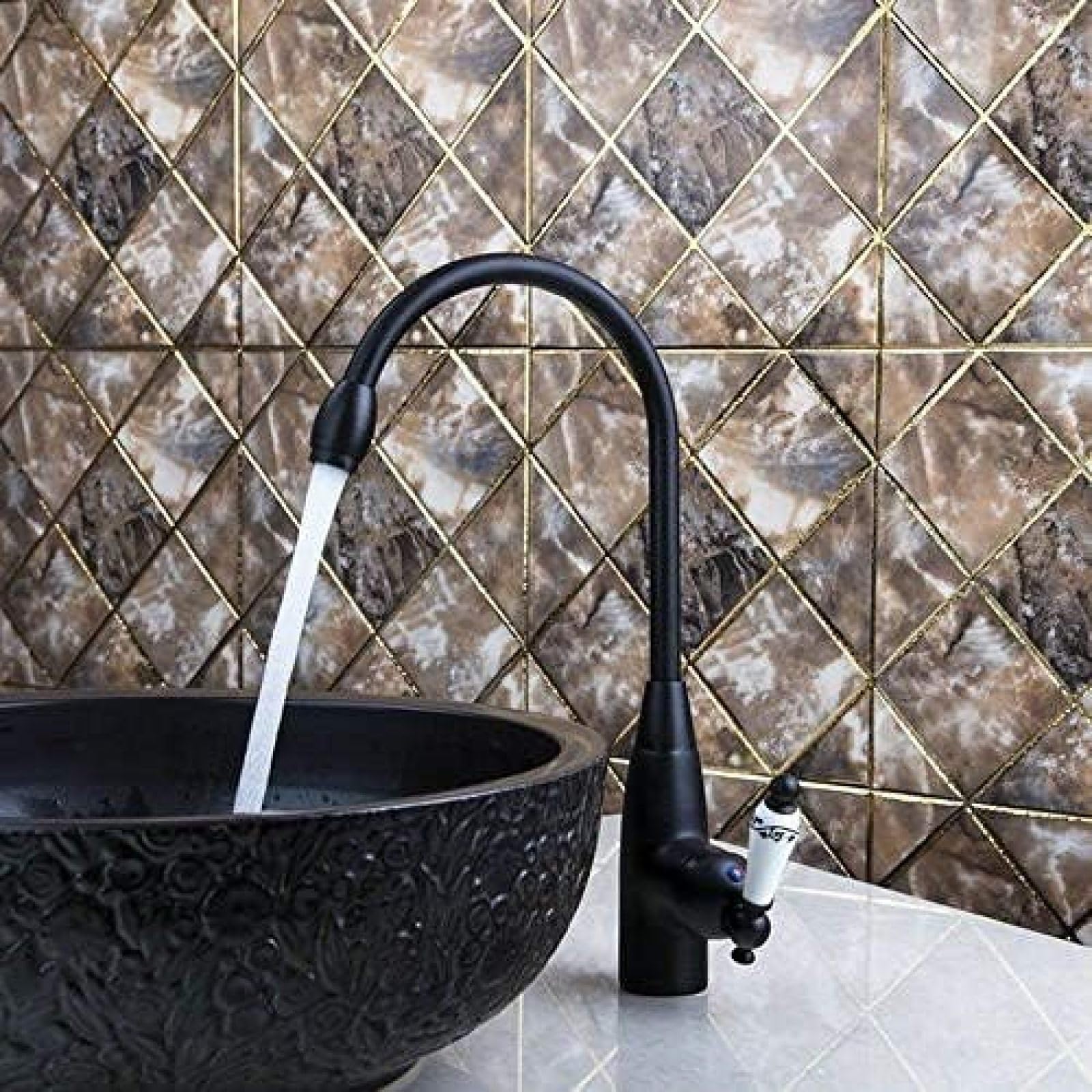 CRJUS 360° Swivel Black Orb Bathroom Sink Faucet with Ceramic Handle - Modern Kitchen & Lavatory Basin Mixer Tap for Easy Water Control | Perfect for Bathroom, Kitchen, and Powder Room Renovations