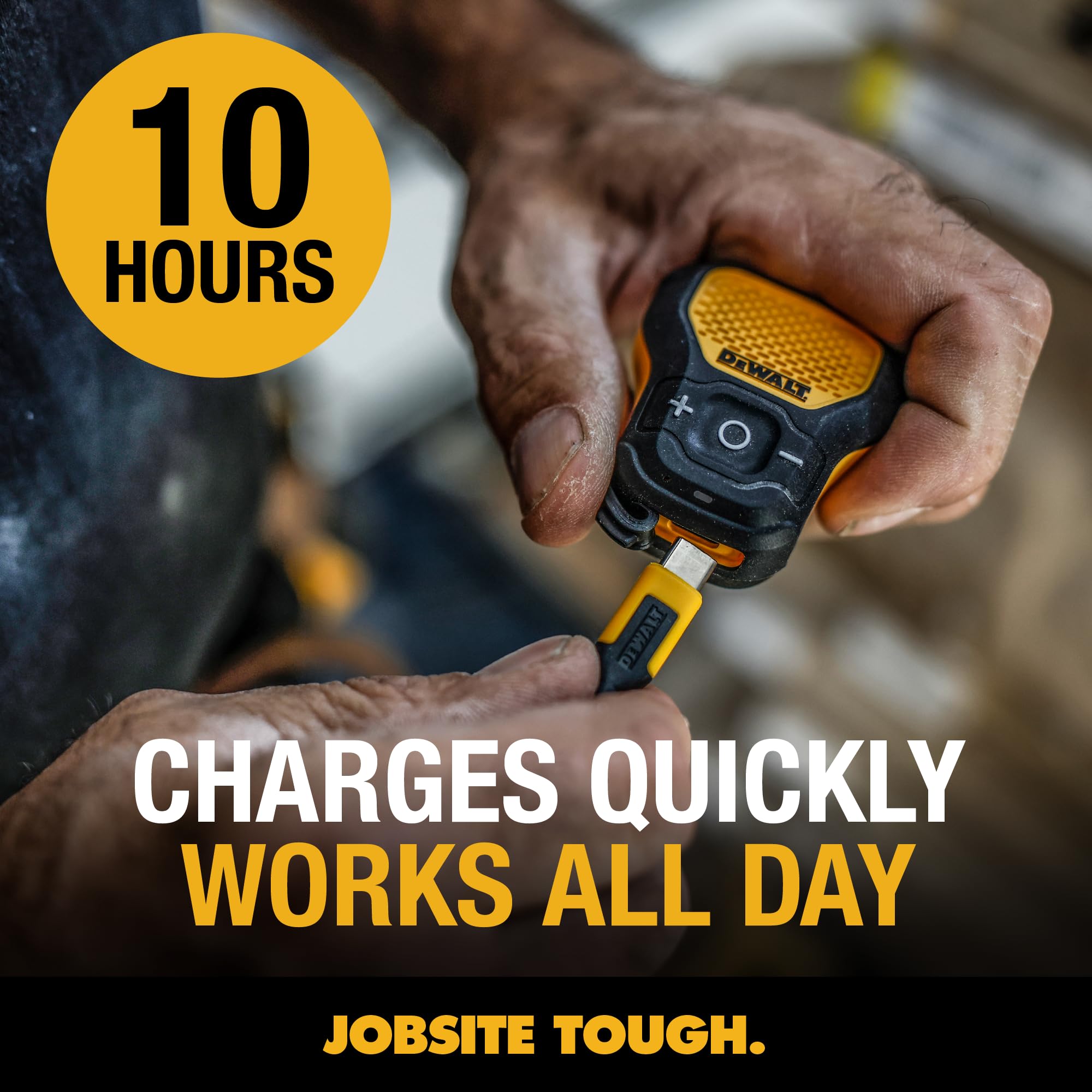 DEWALT Wearable Bluetooth Speaker with USB C to C Charging Cable & 2-Port PD Fast Charger - Perfect for Construction Sites, Outdoor Work & Jobsite Entertainment