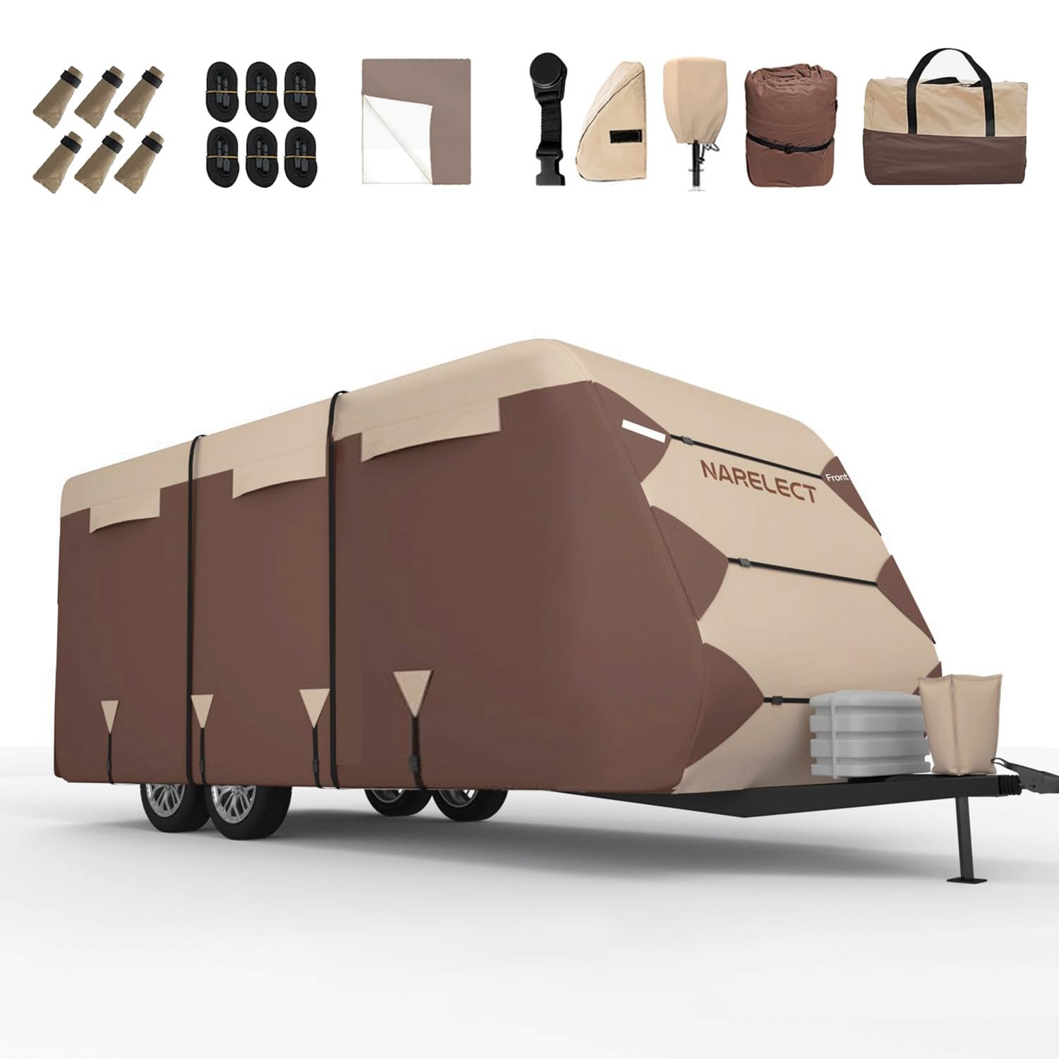 14-16 ft RV Cover, Travel Trailer Cover - Waterproof, Rip-Resistant, Anti-UV, 7-Layer Ripstop Camper Cover with Windproof Straps | Perfect for Outdoor Storage, Winter Protection & Long-Term Travel Trailer Shelter