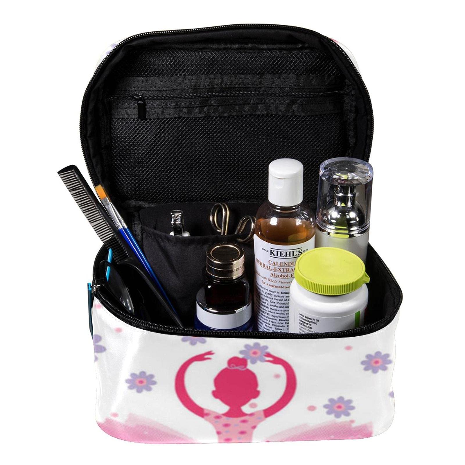 Pink Ballerina Floral Travel Makeup Bag - Large Cosmetic Organizer with Zipper for Women & Girls - Perfect for Travel, Gym, and Daily Essentials Storage