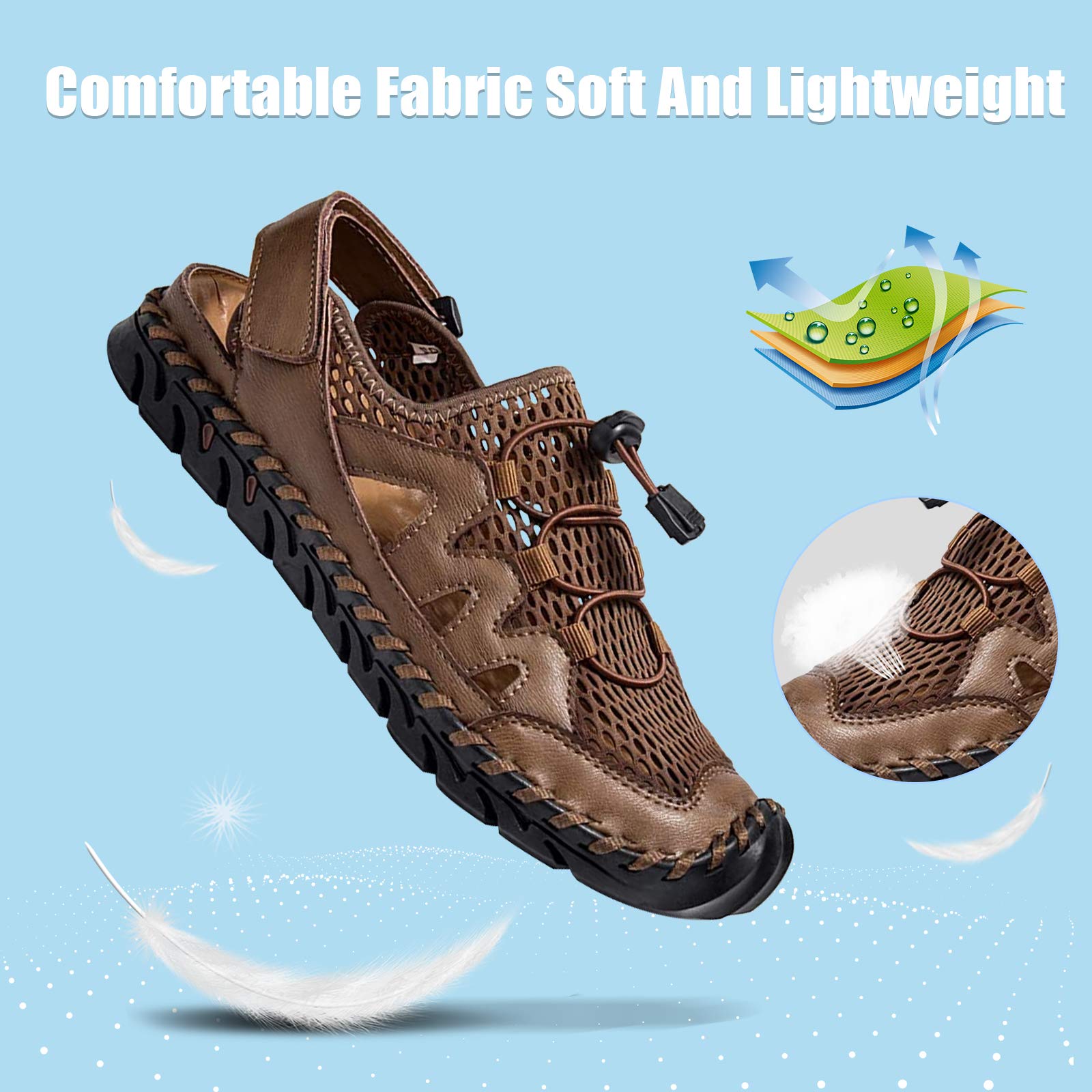 **Men's Leather Fisherman Sandals - Breathable Closed Toe Beach Shoes for Summer | Non-Slip Water Sandals for Hiking, Walking & Outdoor Activities | Handmade Comfortable Anti-Collision Athletic Slides**    *(Ideal for beach trips, hiking adventures, casual walks, and water sports – perfect for summer outdoor activities!)*