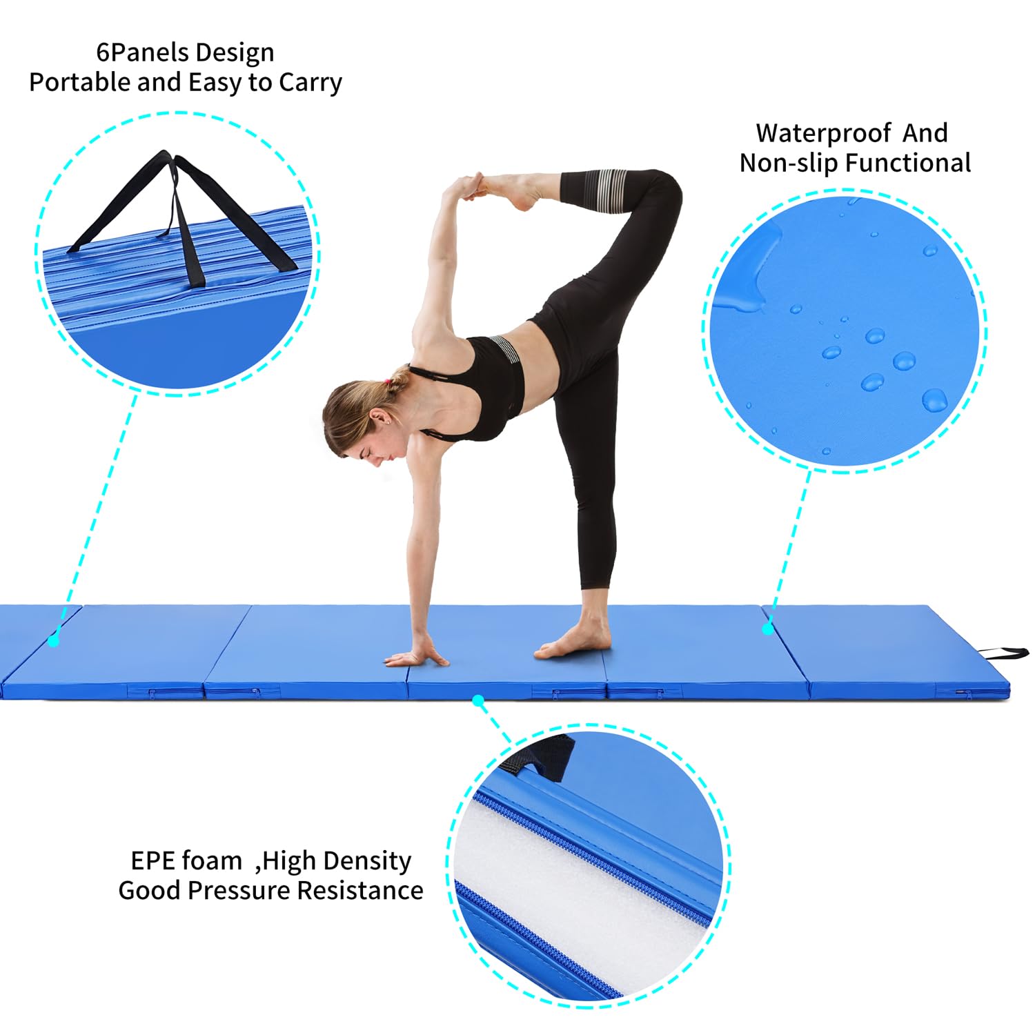 ZENOVA 6'x3'x2'' & 4'x8'x2'' Foldable Gymnastics Mat - Thick Exercise Mat for Home Gym, Aerobics, Tumbling & Kids Play - Perfect for Yoga, Workouts & Children's Gifts