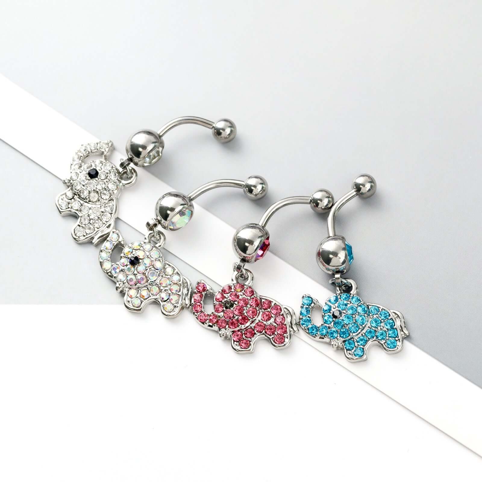 Elephant Top Mount Navel Ring - Stainless Steel Belly Button Piercing Jewelry | SX0801 | Perfect for Belly Dance, Beach Wear & Body Jewelry Fashion