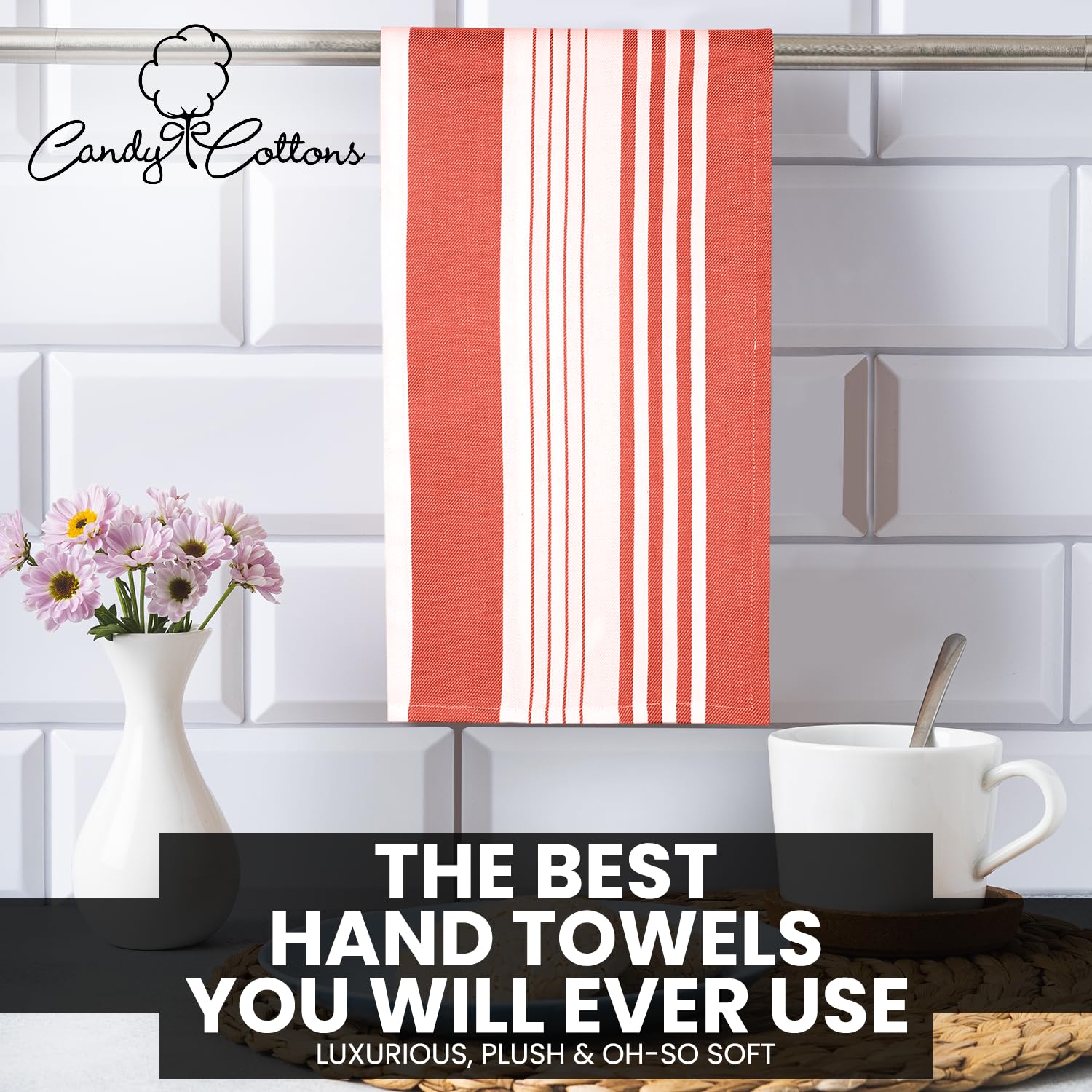 Boho Stripe Kitchen Towels Set of 6 - Modern Design Absorbent Reusable Dish Towels (18x28 Inch) for Easter, Spring Decor & Pantry Use - Perfect for Drying Dishes, Holiday Gifting & Farmhouse Kitchen Decor