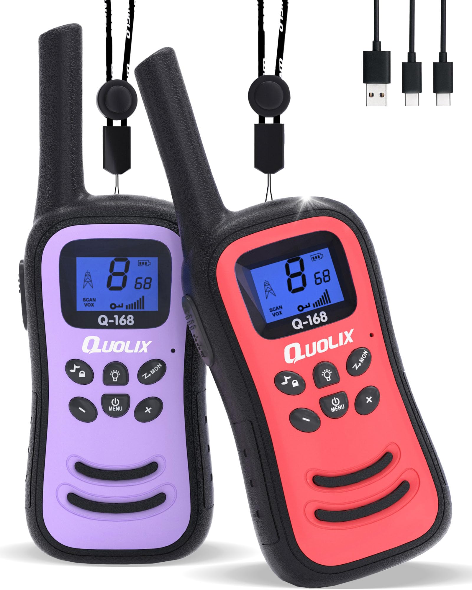 Kids Walkie Talkies with LED Flashlight & VOX - Rechargeable, Easy to Use Walkie Talkie Toys for Boys and Girls Ages 5-13 - Perfect for Outdoor Adventures, Camping, and Indoor Play - Great Christmas or Birthday Gift (Red & Purple)