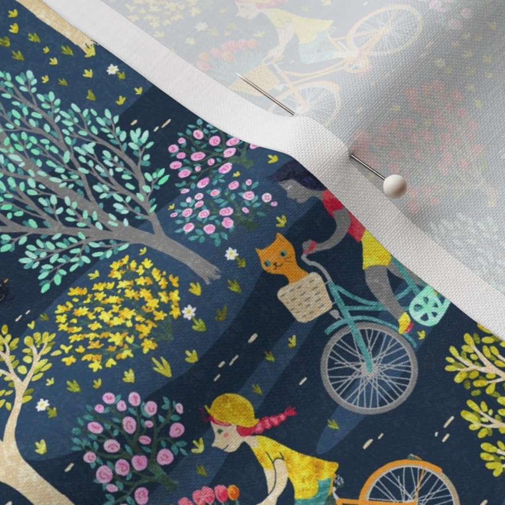 Cycling Bicycle Night Garden Floral Printed Cotton Fabric by The Yard - Premium Petal Signature Cotton for Sewing, Quilting, Apparel & Crafts - Perfect for DIY Spring Dresses, Girls' Park Outfits & Home Decor Projects