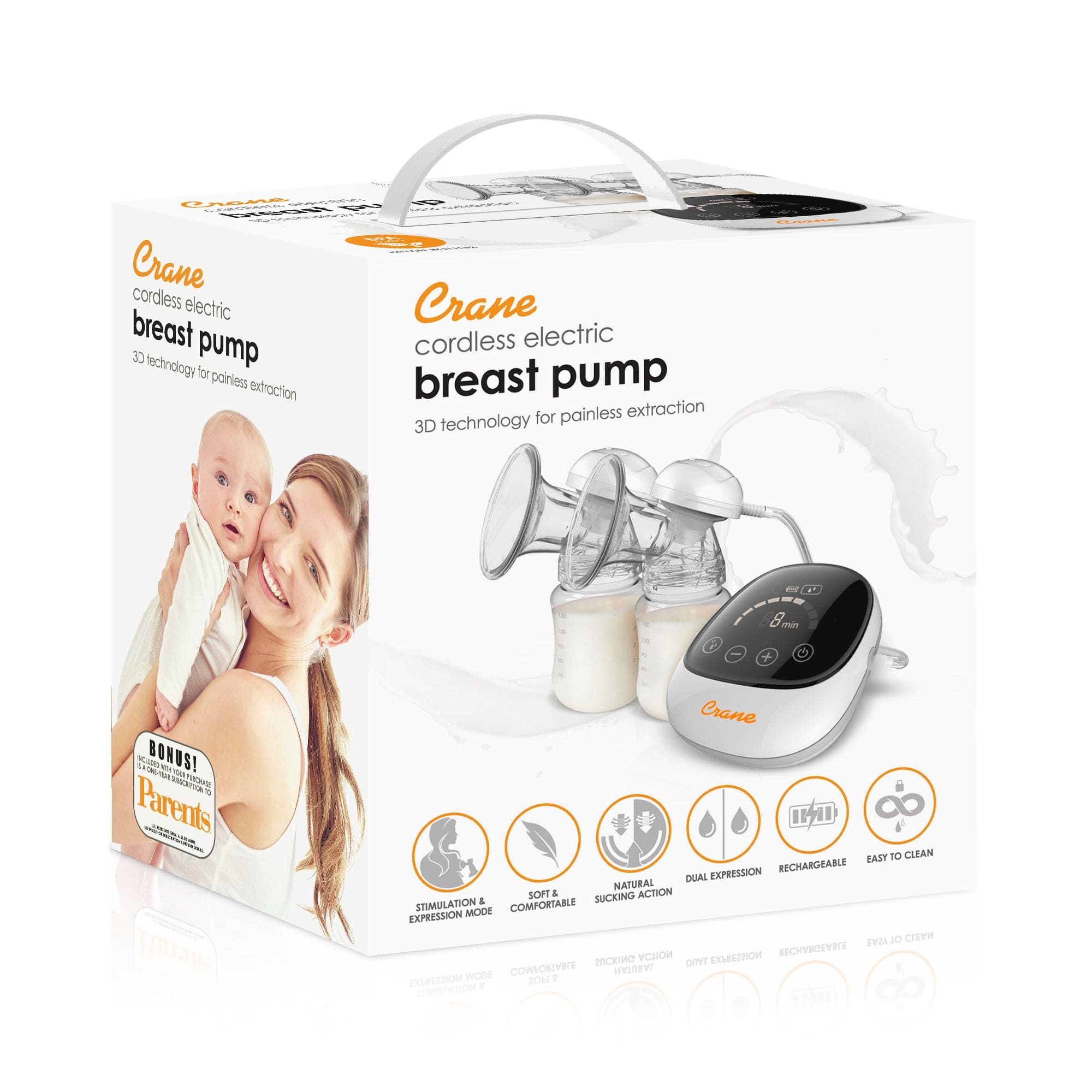 Crane Rechargeable Electric Breast Pump - Hands-Free Portable & Wireless for Nursing Moms - Perfect for Travel, Work & On-the-Go Use