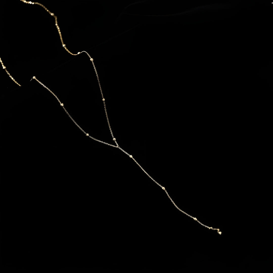 Dainty Satellite Lariat Chain Y Necklace | HN2475 | Elegant Layering Necklace for Women, Perfect for Everyday Wear, Date Nights & Special Occasions