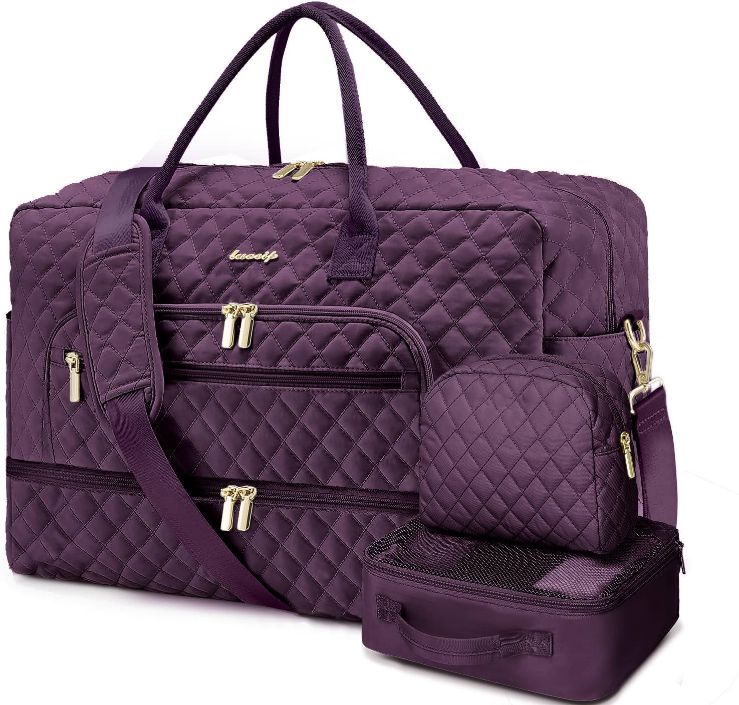 Large Women's Travel Duffle Bag - Waterproof Carry On Weekender Overnight Gym Tote with Wet Pocket & 3-Piece Set | Perfect for Business Trips, Sports, Hospital Visits & Weekend Getaways