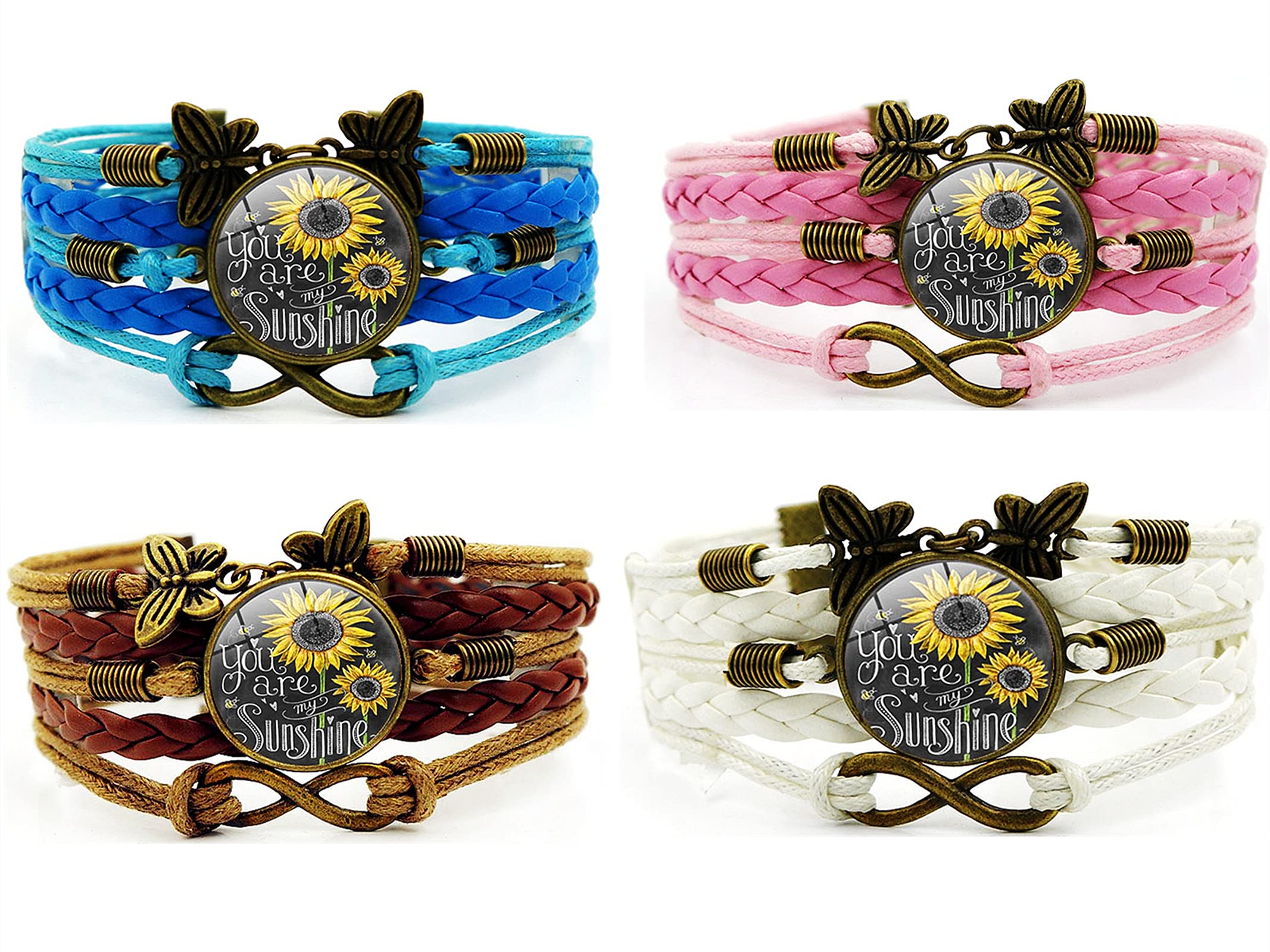 MISSLATE 4pcs Sunflower Leather Bracelets for Women - You Are My Sunshine Bracelet Set - Birthday Gifts for Mom, Teen Girls, Friends - Perfect for Mother's Day, Valentine's Day & Everyday Wear