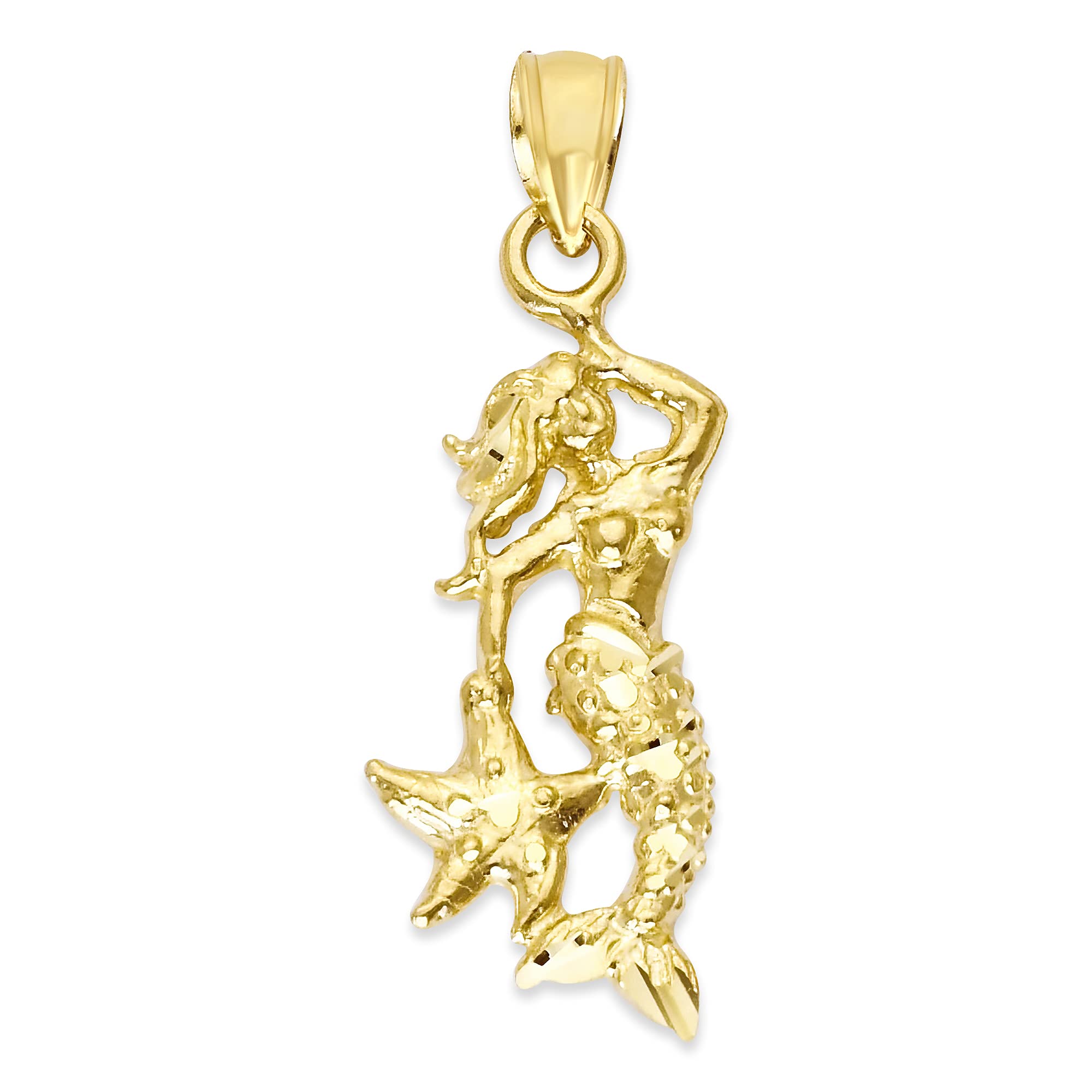 10k Solid Gold Mermaid Charm Pendant Necklace - Elegant Siren Jewelry Gift for Women - Mythological Ocean Inspired Jewelry - Perfect for Birthdays, Anniversaries & Beach Vacations
