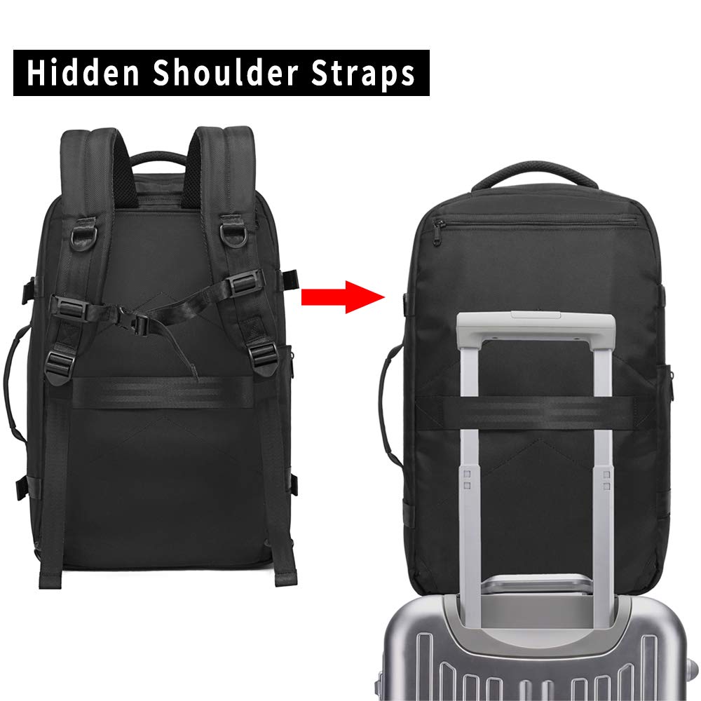 BANGE 40L FAA Approved Carry On Travel Backpack - Waterproof Overnight Weekender Bag with 3 Packing Cubes (Black) | Perfect for Business Trips, Weekend Getaways & Airplane Travel