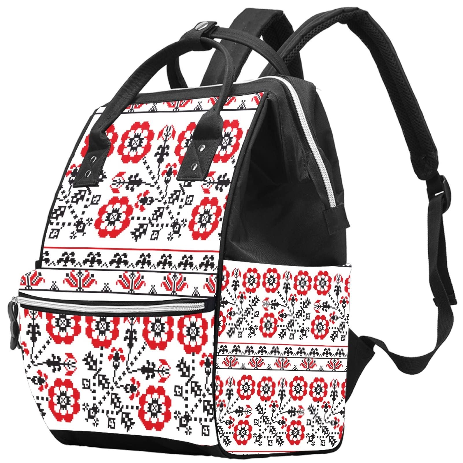 Stylish Red Floral Diaper Backpack for Moms & Dads - Large Capacity Baby Travel Backpack for Girls & Boys - Perfect for Daycare, Family Outings & Airplane Travel