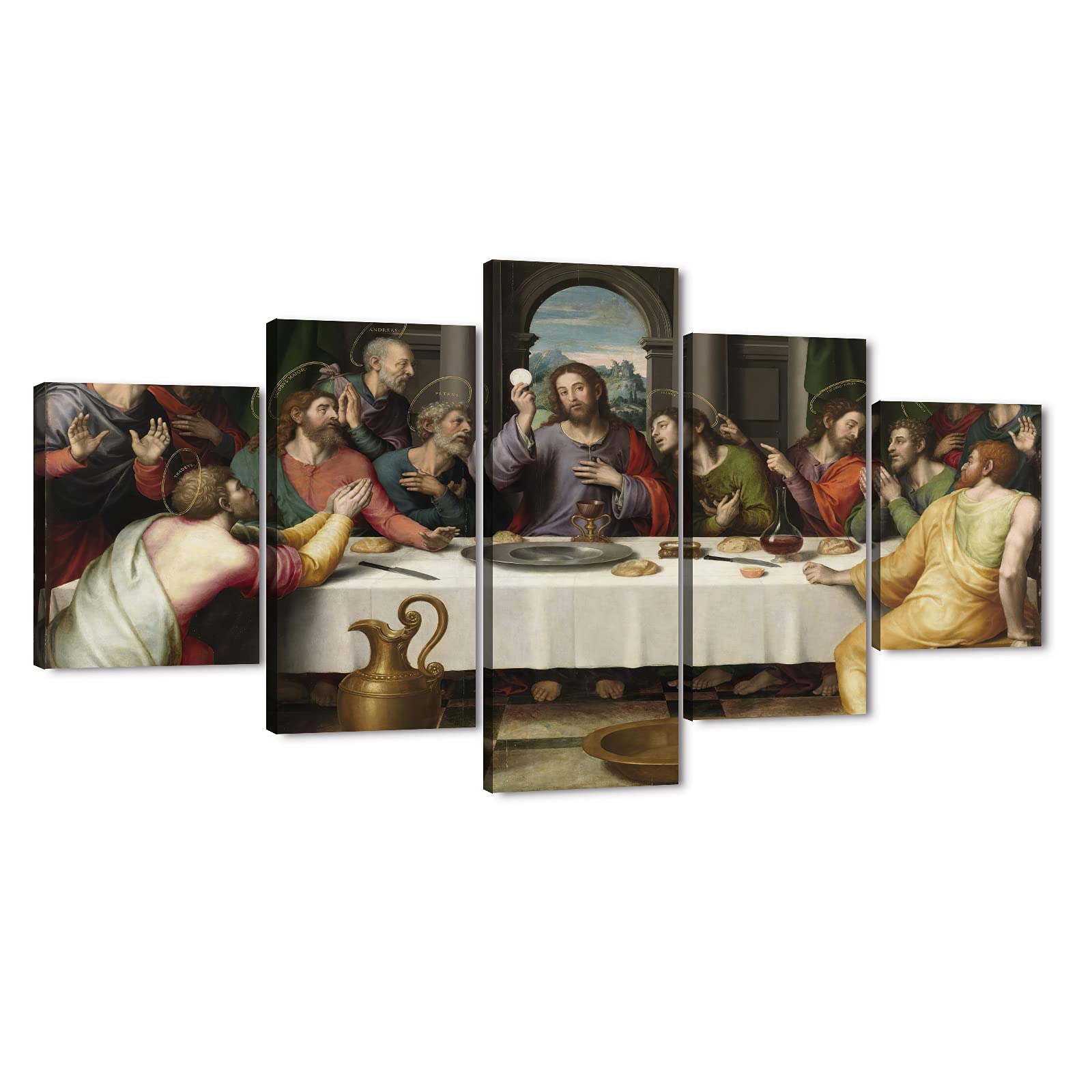 TIMUBA 5-Piece Last Supper Canvas Wall Art Set - Jesus Christ Religious Painting for Dining Room & Living Room Decor (60x32 Inches) - Perfect for Christian Home Decor, Church Wall Art & Spiritual Gift Ideas