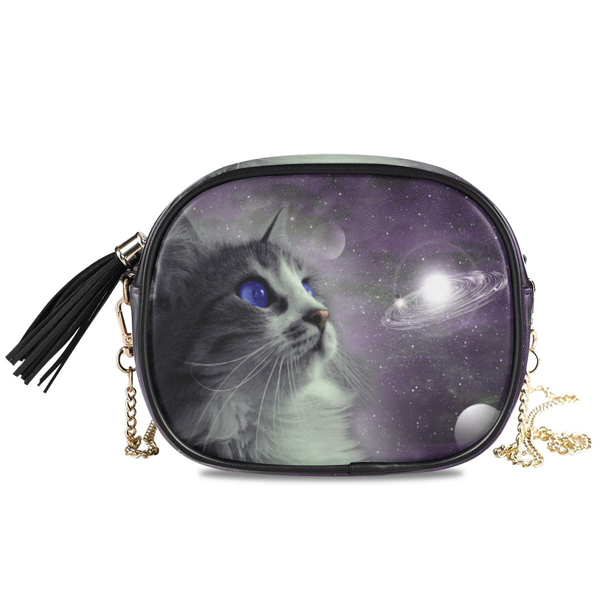 ALAZA Women's Galaxy Print Cat Design PU Leather Crossbody Shoulder Bag with Tassel - Stylish Handbag for Casual Outings, Parties & Daily Use